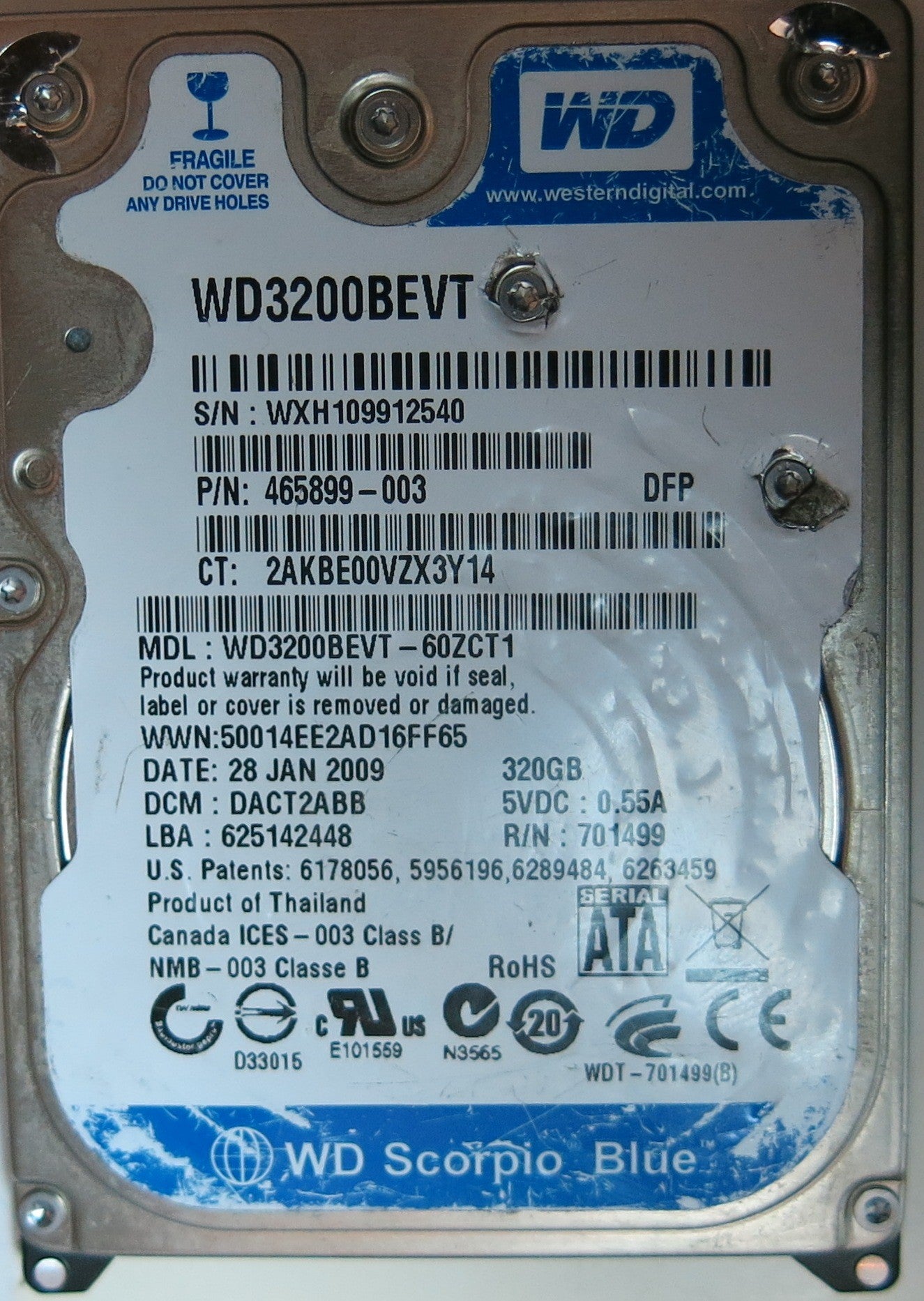 WD3200BEVT-60ZCT1, DCM DACT2ABB, 2060-701499-000 REV A PCB