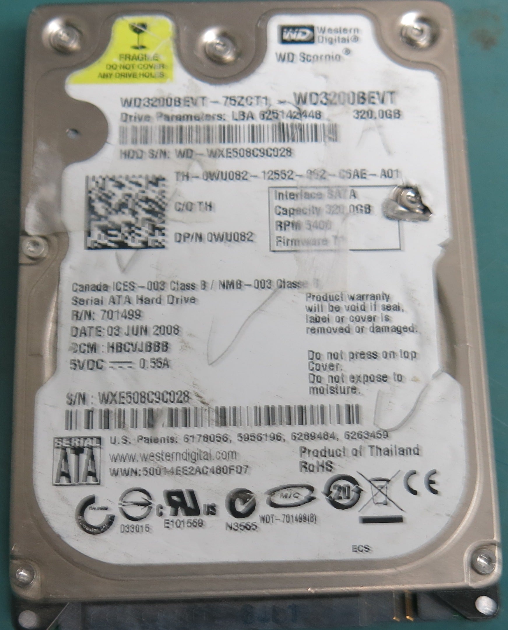 WD3200BEVT-75ZCT1, DCM HBCVJBBB, 350GB 2.5