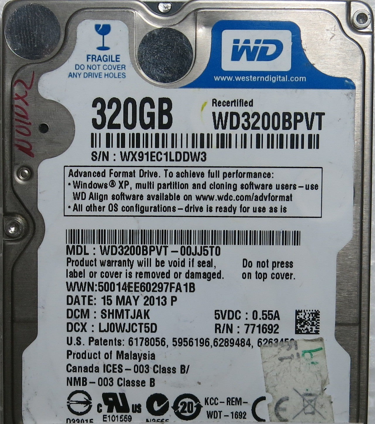 WD3200BPVT-00JJ5T0 DCM SHMTJAK 2060-771820 000 REV A PCB
