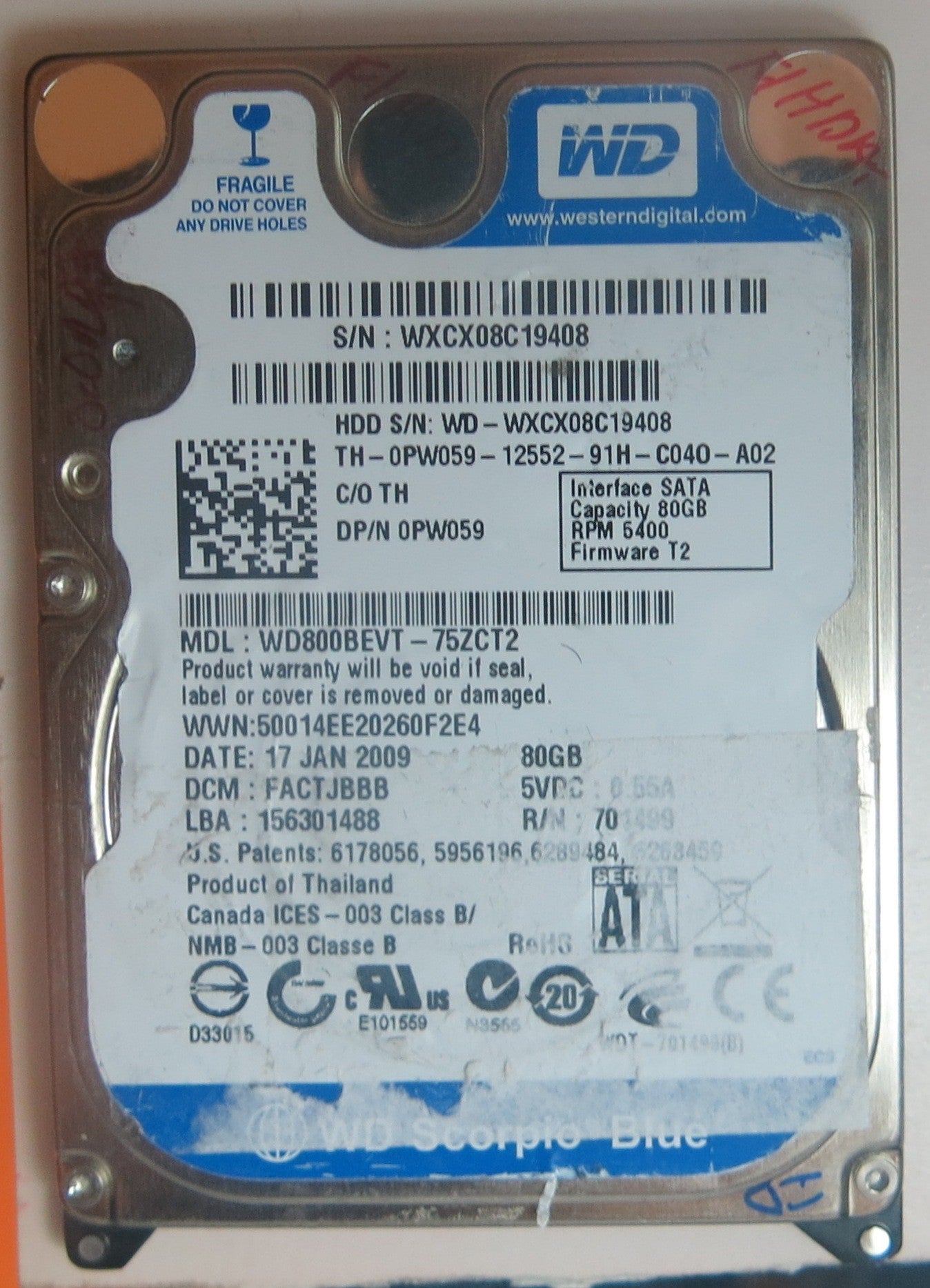 WD3200BPVT-22JJ5T0 DCM FACTJBBB 2060-771820-000 REV A PCB