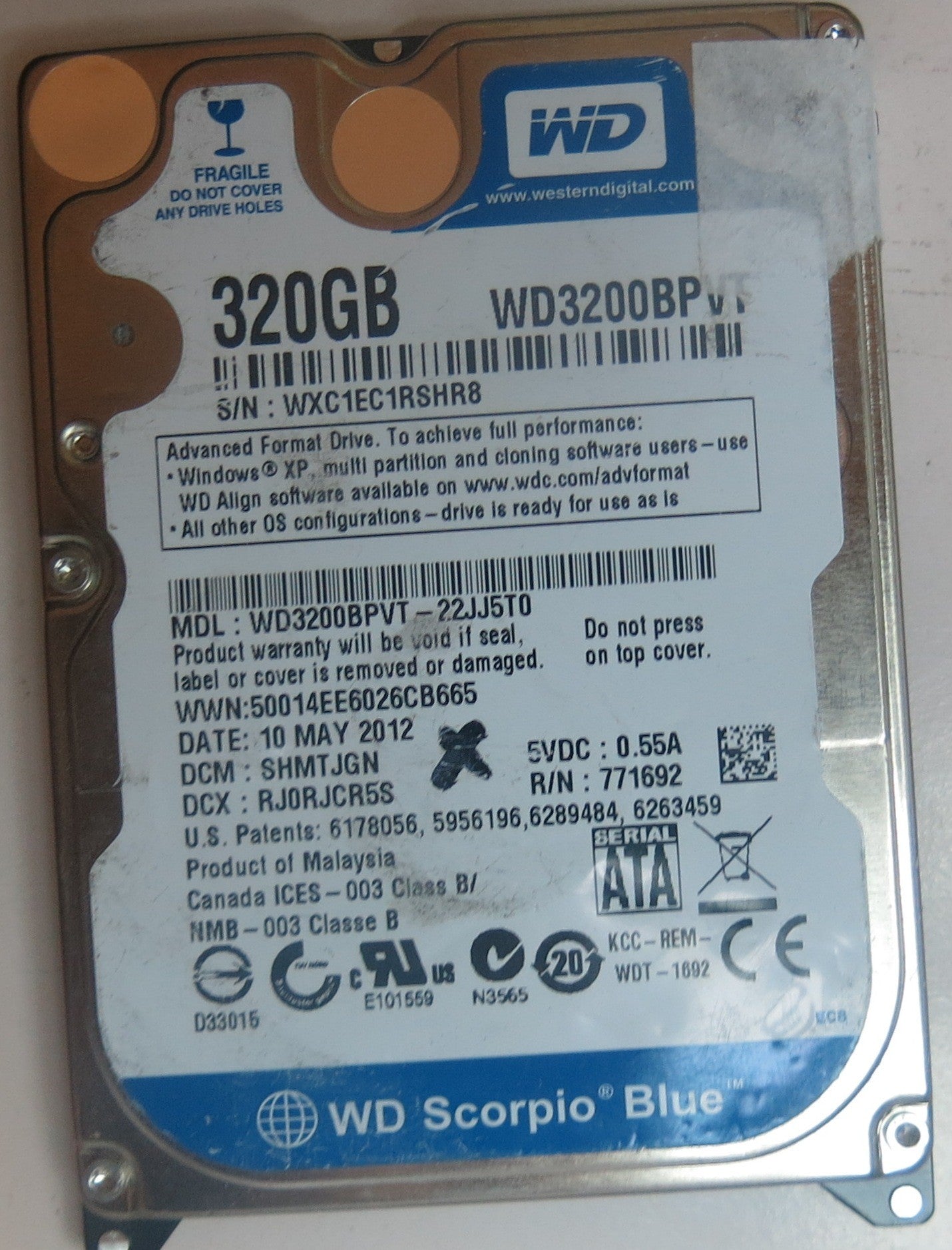 WD3200BPVT-22JJ5T0 DCM SHMTJGN 2060-771820-000REV A PCB