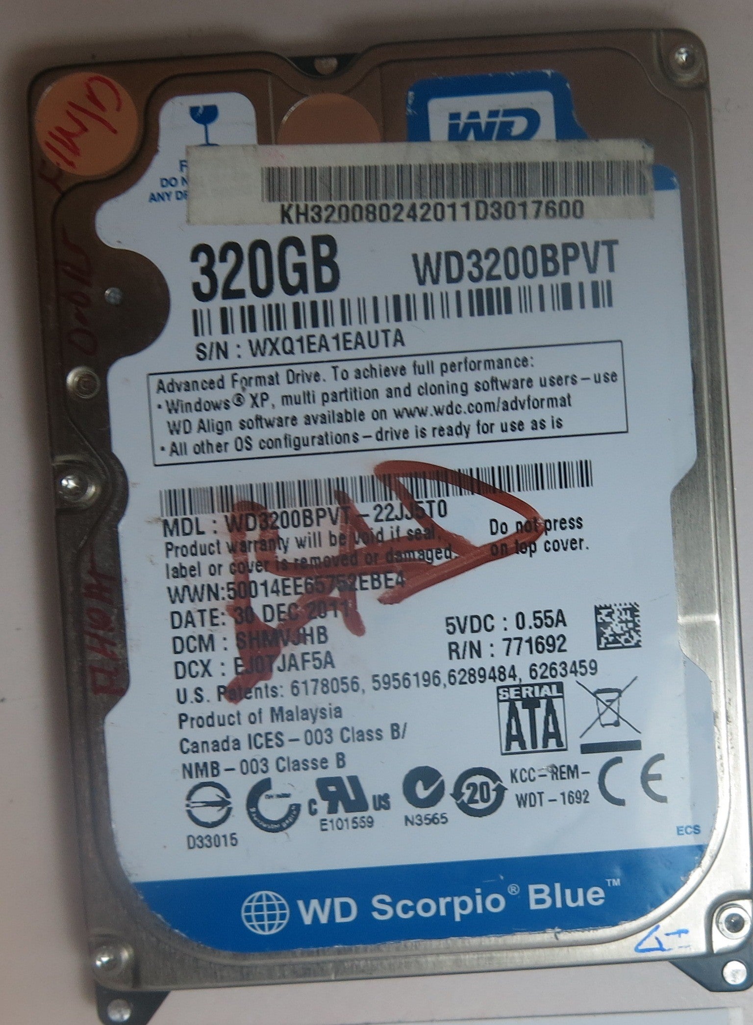 WD3200BPVT-22JJ5T0 DCM SHMVJHB 2060-771820-000 REV A PCB