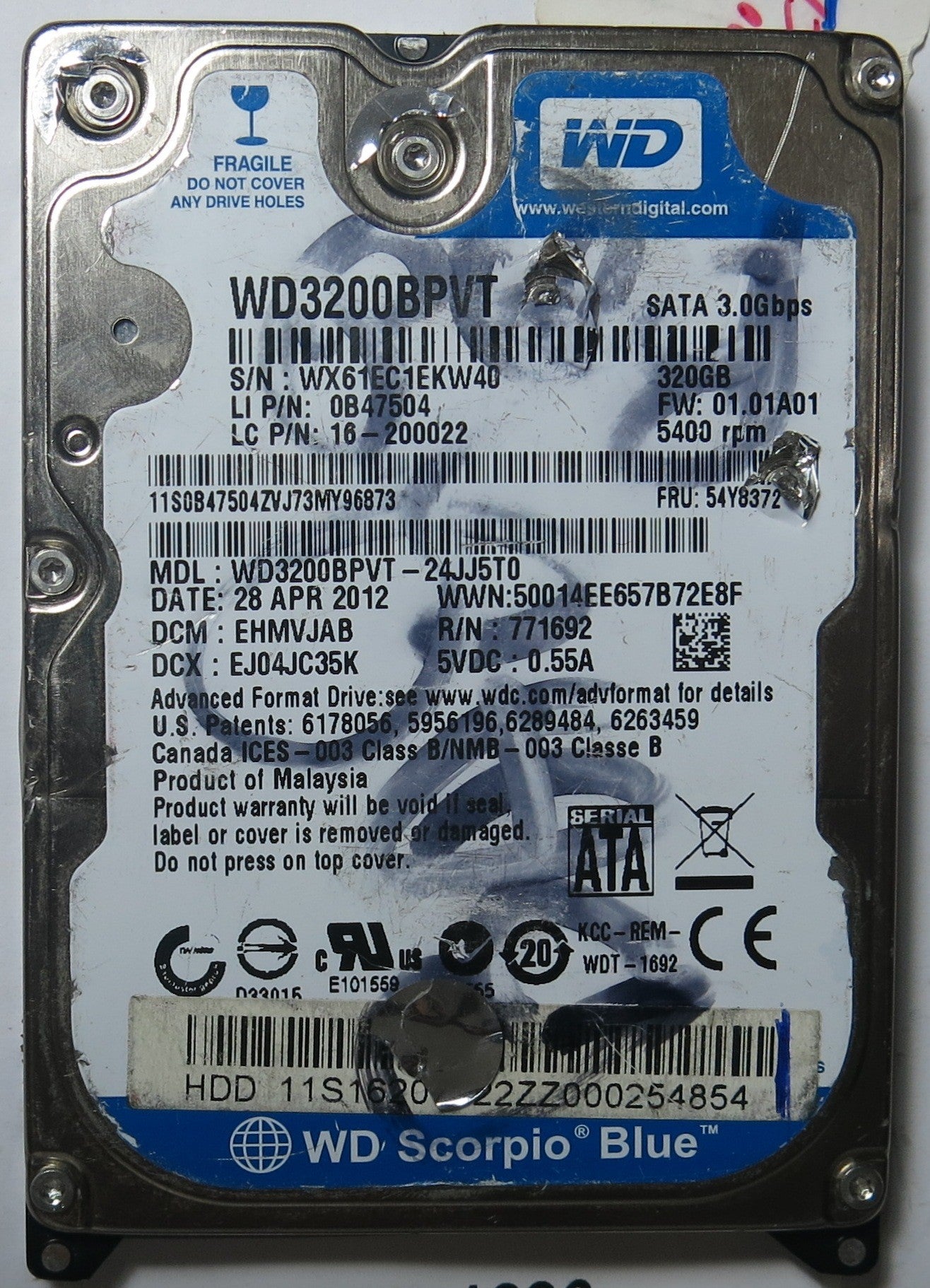 WD3200BPVT-24JJ5T0 DCM EHMVJAB 2060-771820-000 REV A PCB
