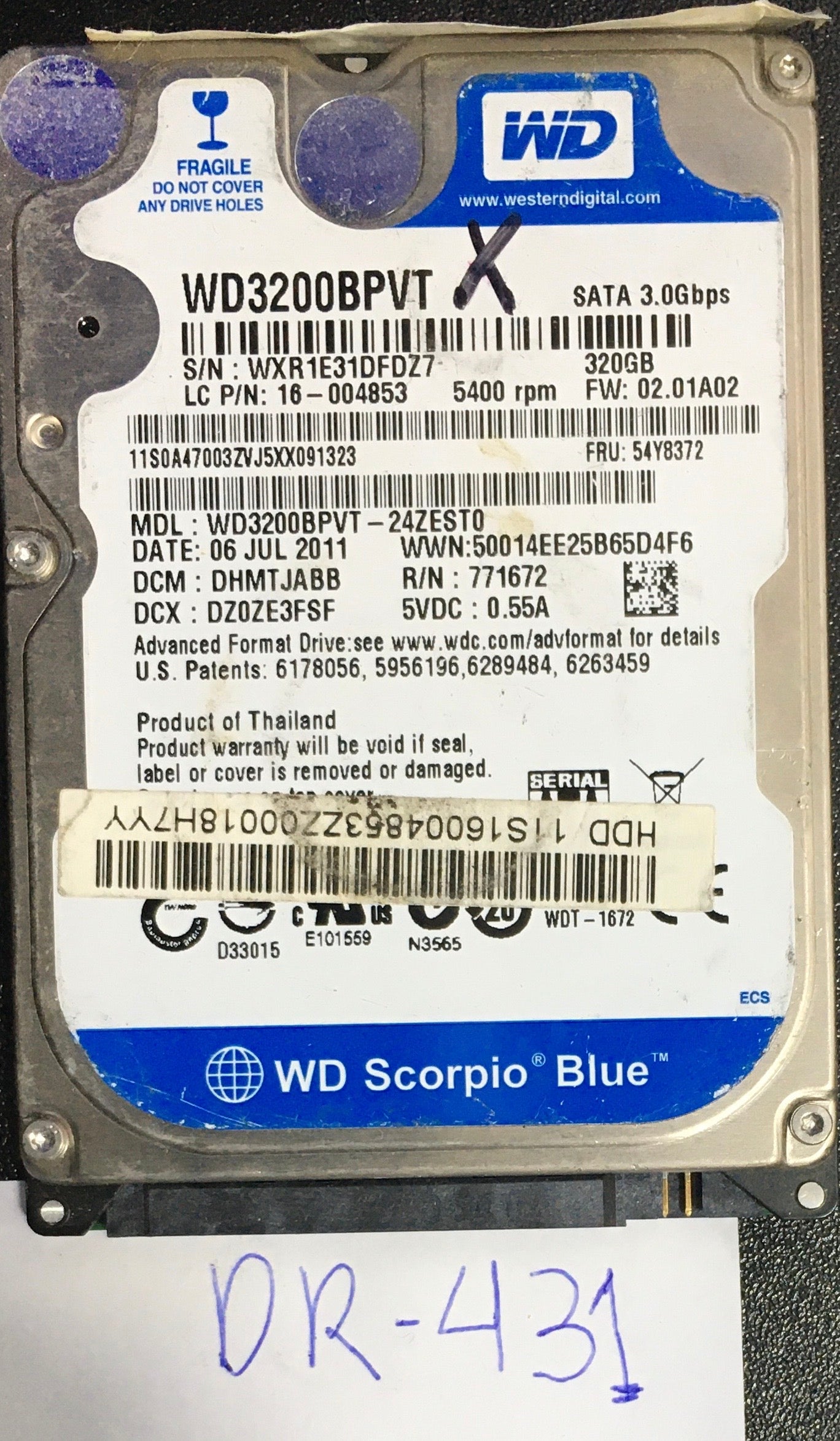 WD3200BPVT-24ZEST0,  Serial: WXR1E31DFDZ7,  GB 2.5,  PCB:2060-771672-004- REV A