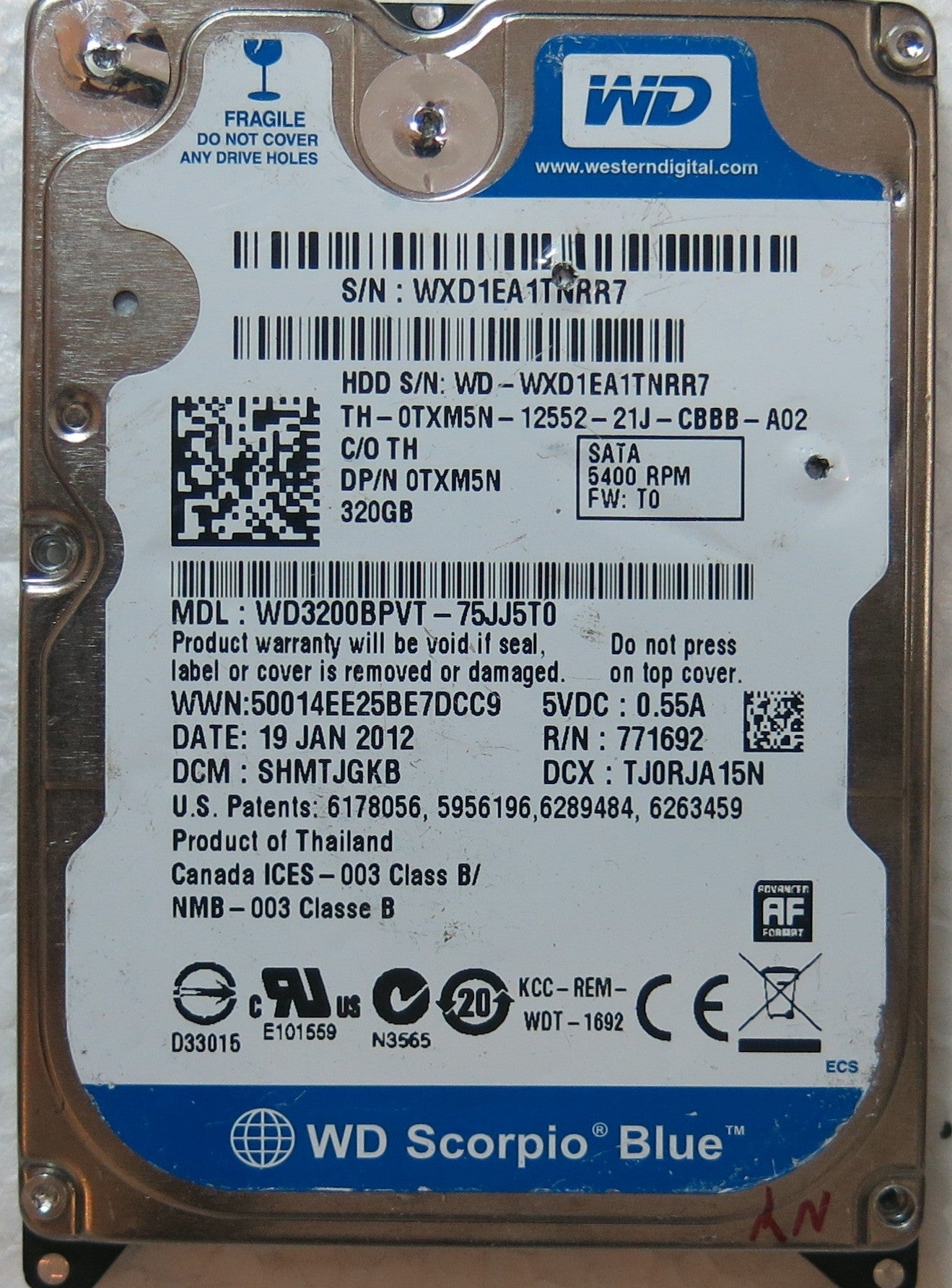 WD3200BPVT-75JJ5T0 DCM SHMTJGB 2060-771820-000 REV A PCB