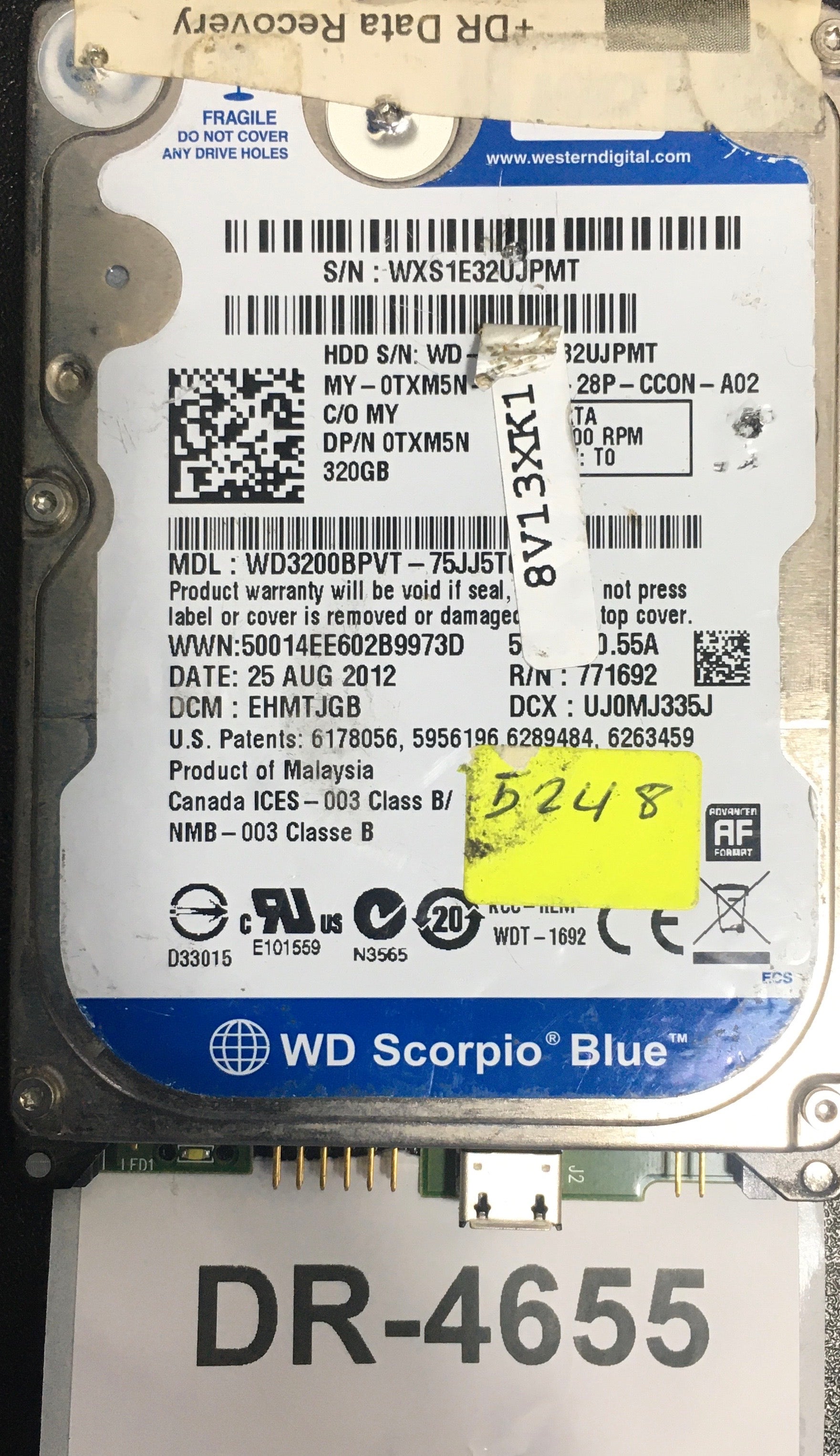 WD3200BPVT-75JJ5T0,  Serial: WXS1E32UJPMT,  320GB 2.5,  PCB: 2060-771817- REV A,