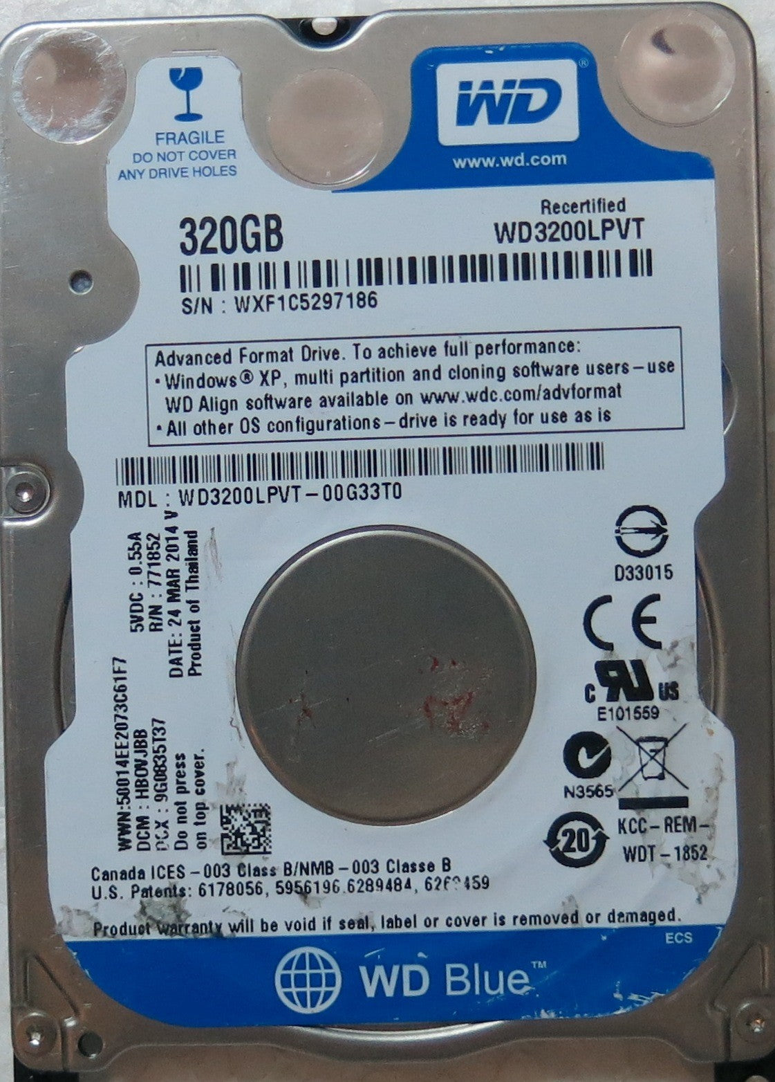 WD3200LPVT-00G33T0  DCM HBOVJBB 2060-771852-001 REV P1 PCB