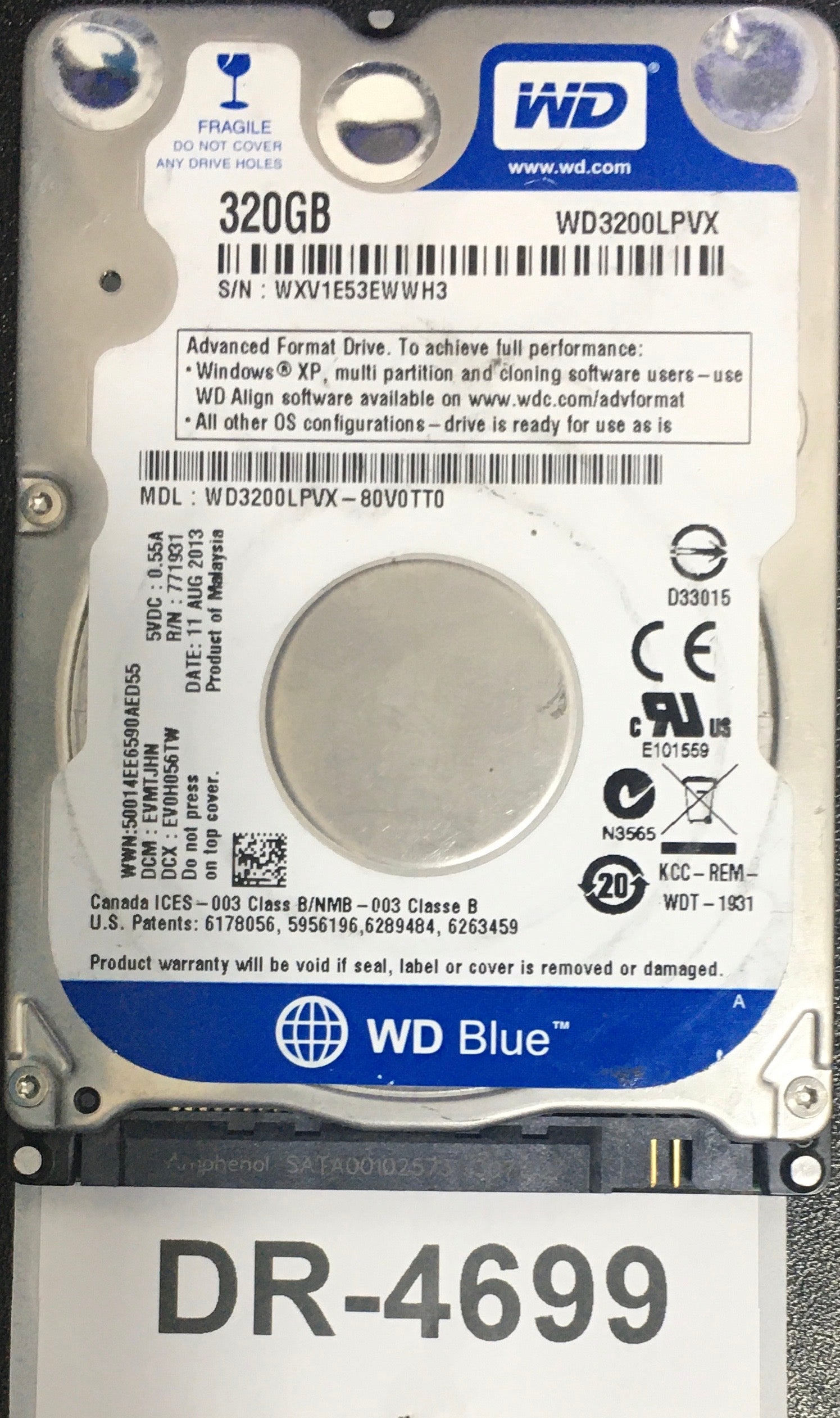 WD3200LPVX-80V0TT0,  Serial: WXV1E53EWWH3,  320GB 2.5,  PCB: 2060-771959-000- REV P2,
