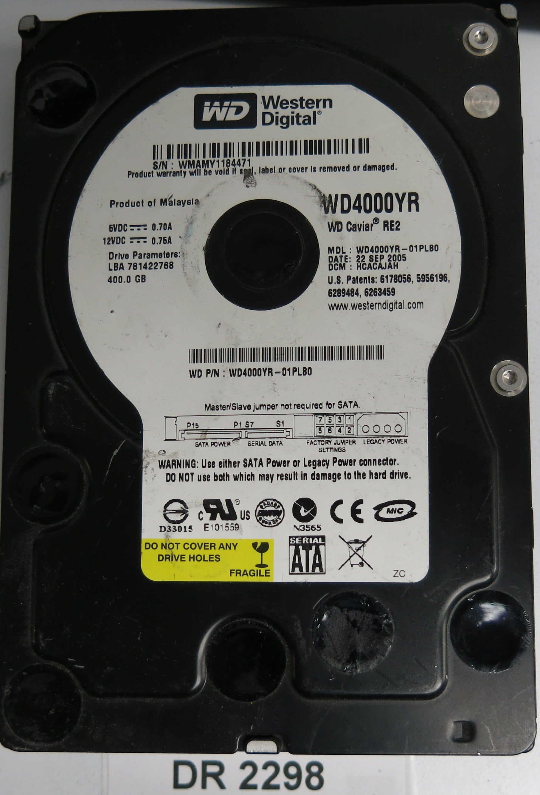 WD4000YR-01PLB0, DCM HCACAJAH, 400GB 3.5, PCB 2060-701310-004 REV A