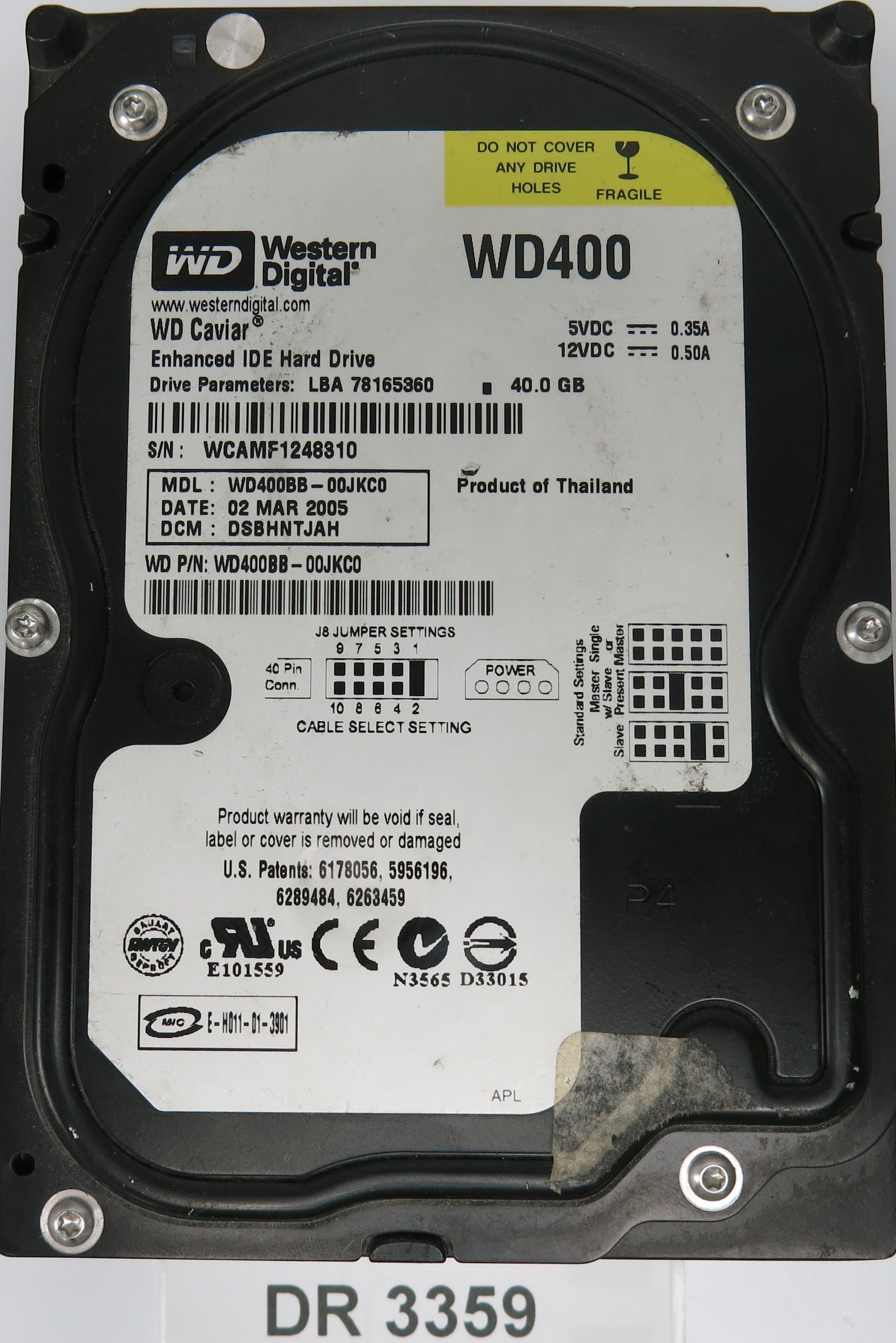 WD400BB-00JKC0, DCM: DSBHNTJAH, 40GB 3.5 , PCB 2060-701292-000 REV A