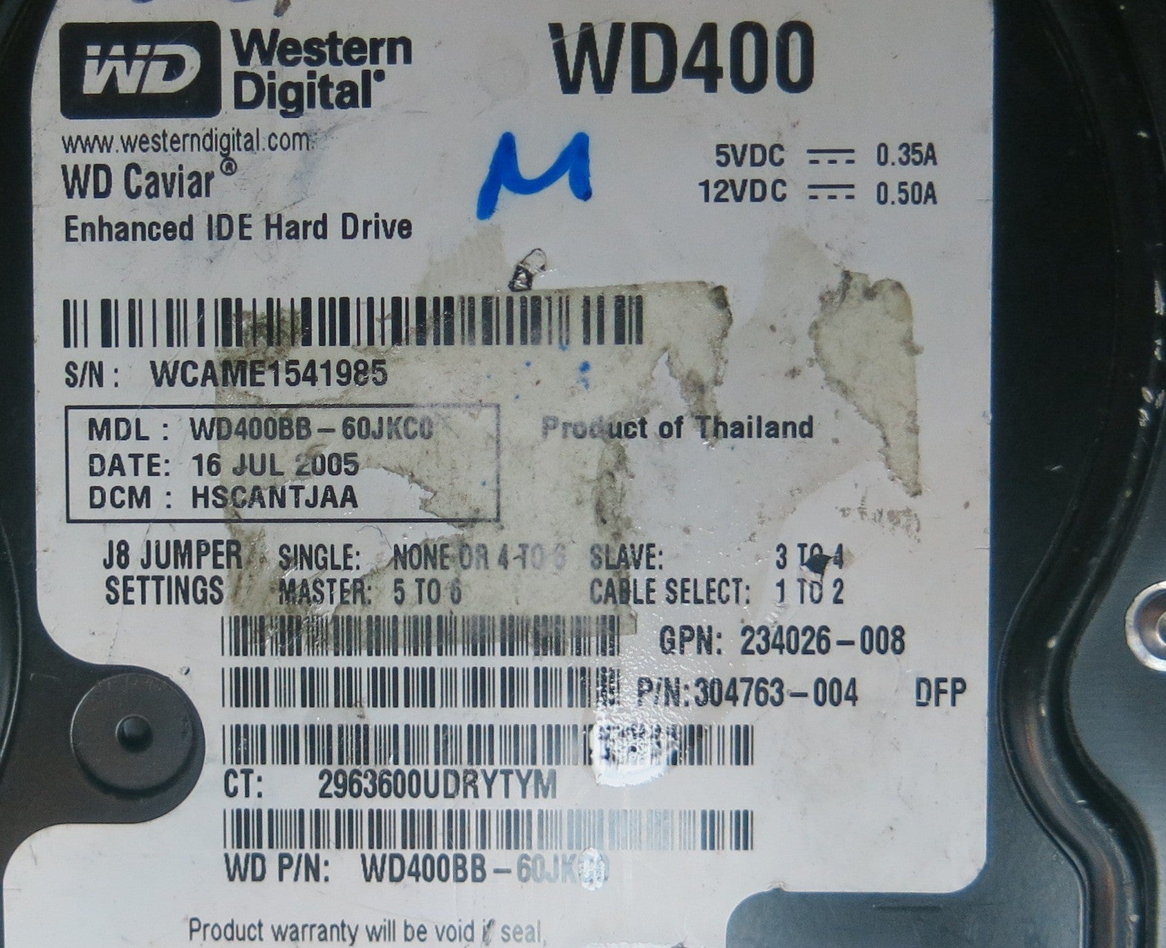 WD400BB-66JKC0, DCM HSCANTJAA, 2060-701292-000 REV A PCB