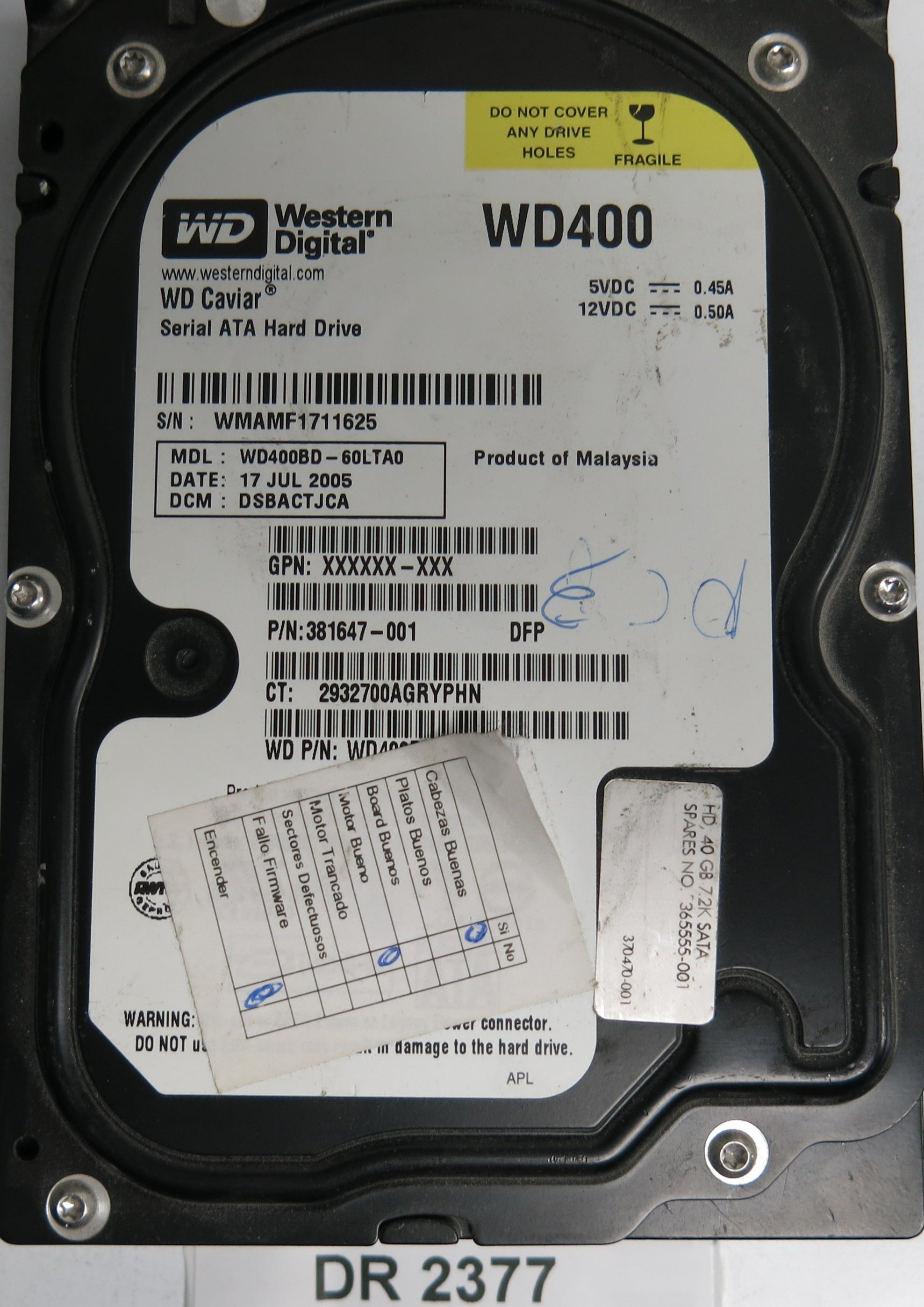 WD400BD-60LTA0, DCM DSNACTJCA, 40GB 3.5