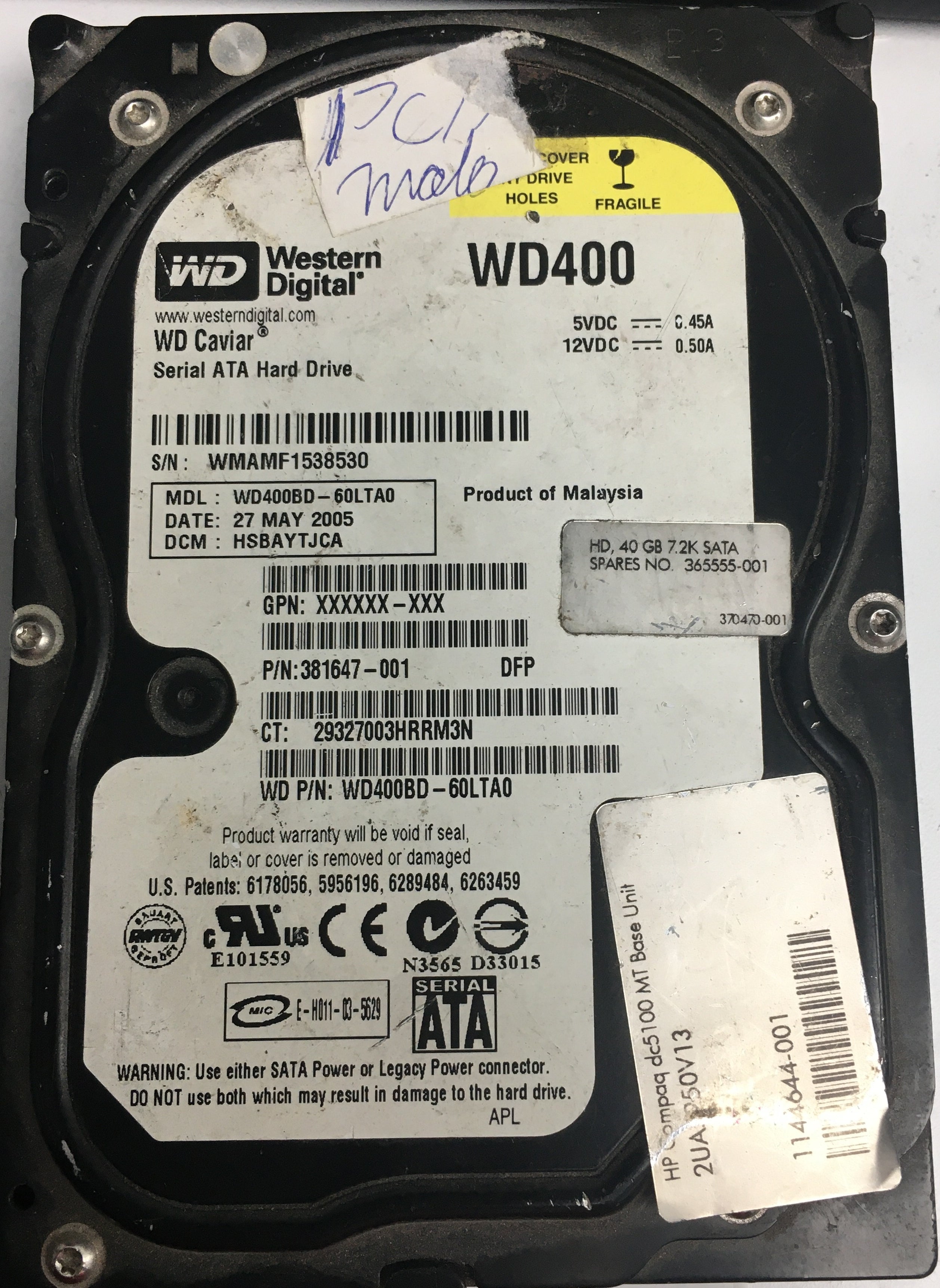 WD400BD-60LTA0, DCM HSBAYTJCA, 40GB 3.5, PCB 2060-701335-003 REV A