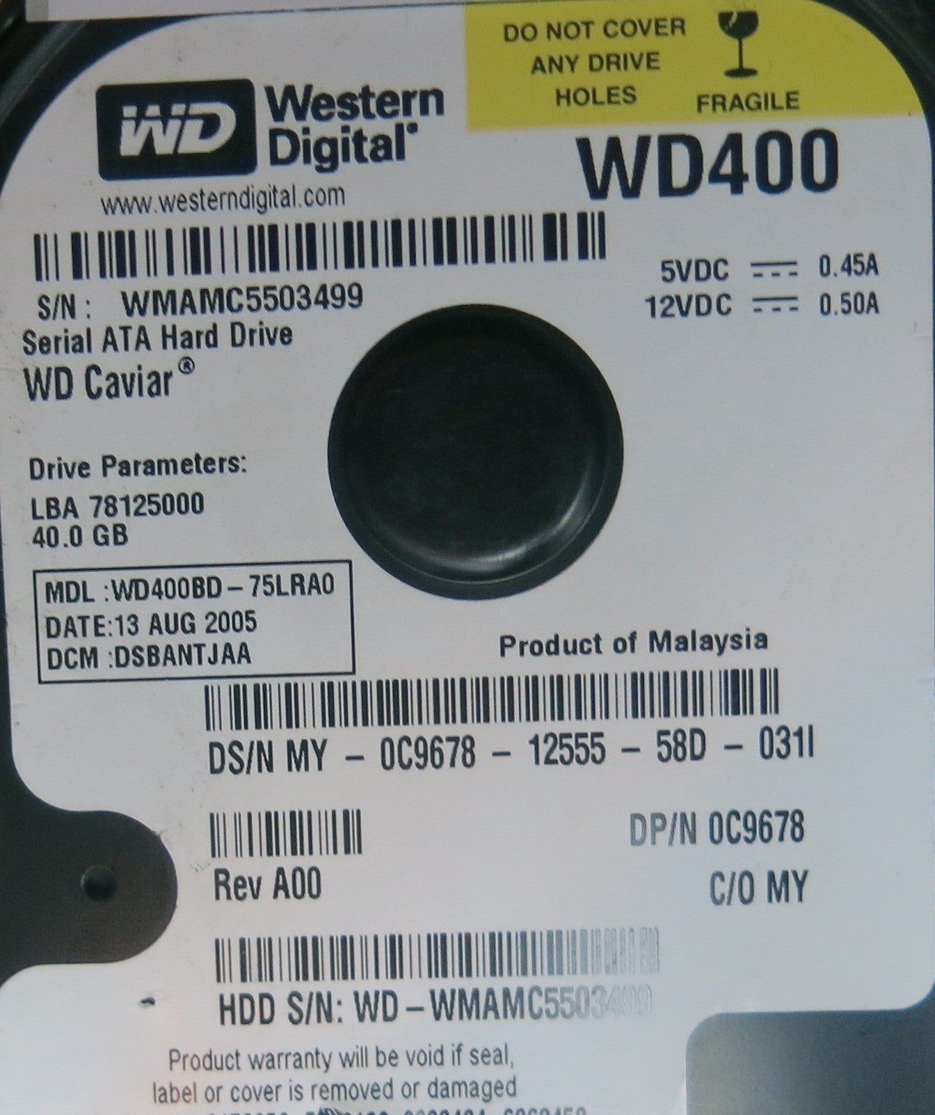 WD400BD-75LRA0, DCM DSBANTJAA, 2060-701335-003 REV B PCB