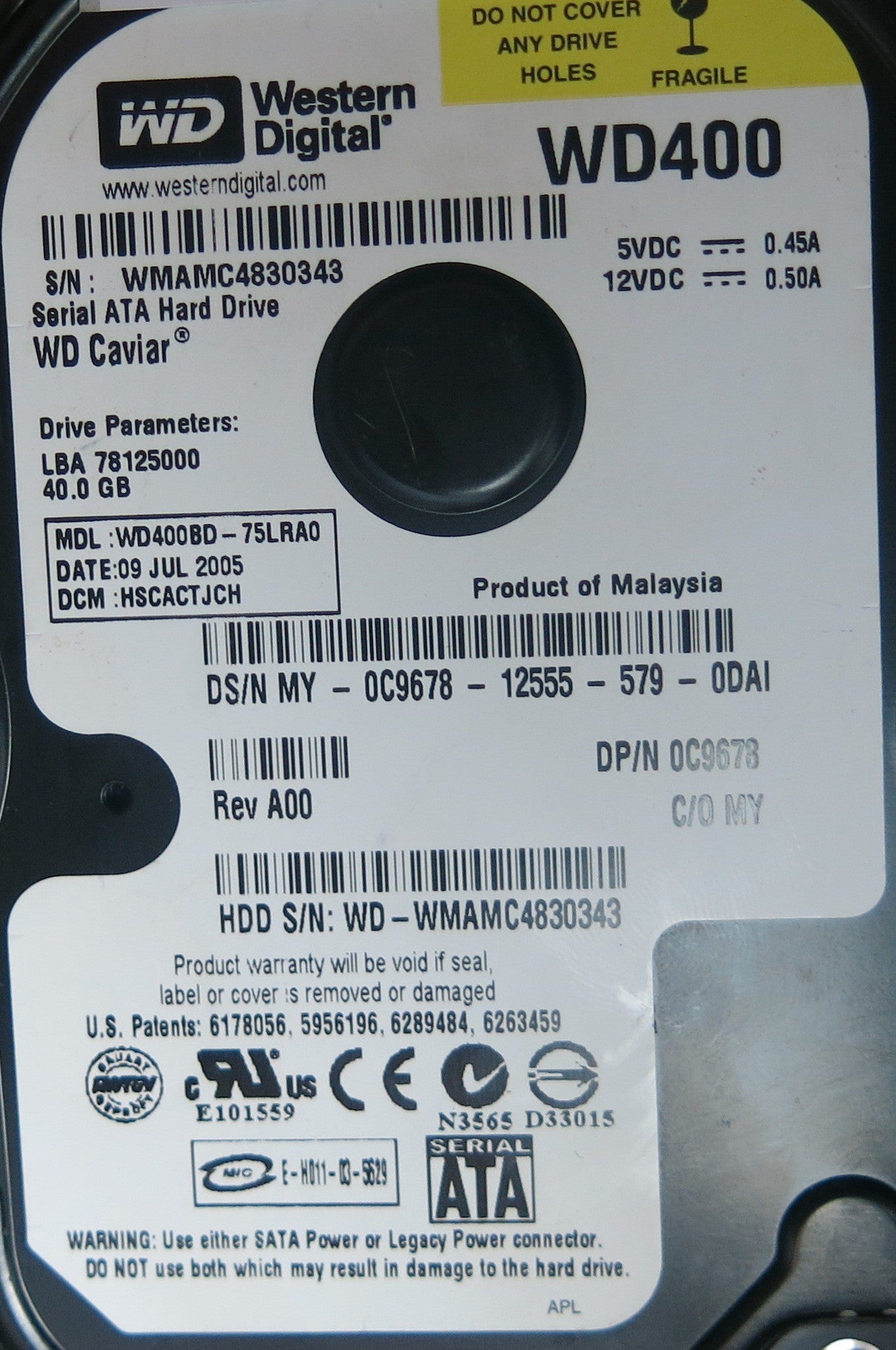 WD400BD-75LRA0, PN , DCM  HCCACTJCH, 2060-701335-003 REV A PCB