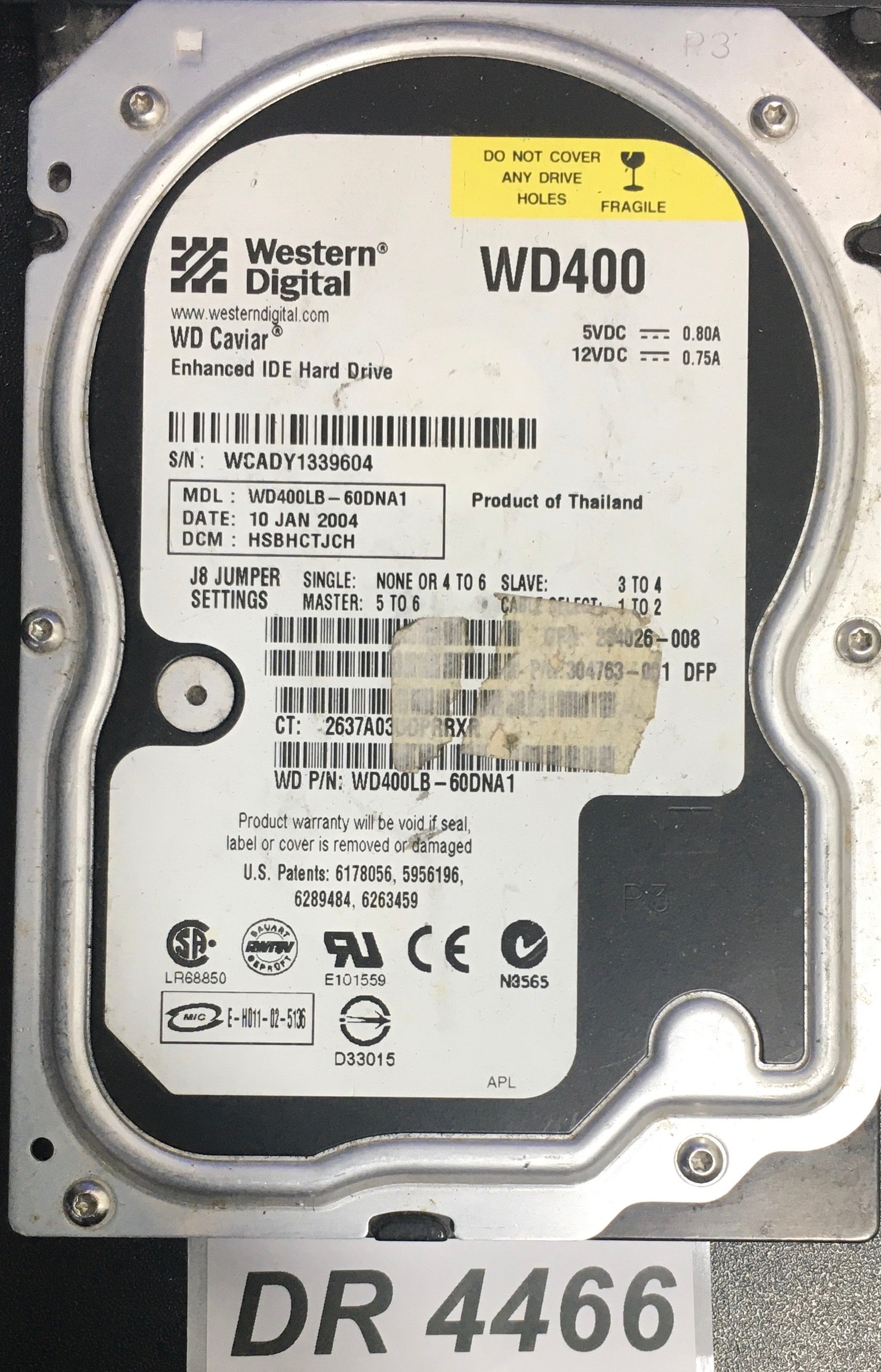WD400LB-60DNA1 P/N:  304763-001   Serial: WCADY1339604  40GB 3.5  PCB: 20060-001159-006 REV A