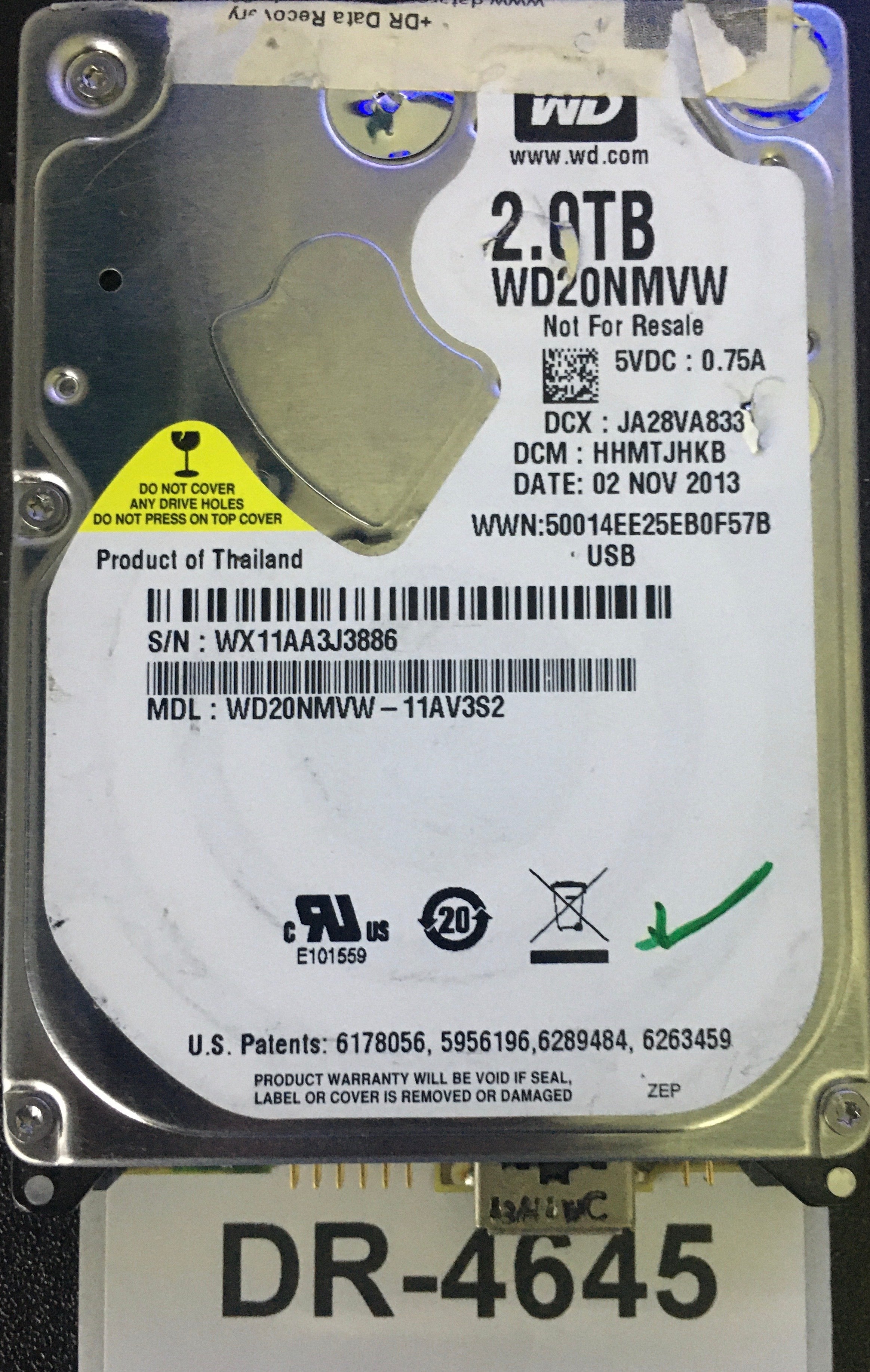 WD40NMZW-11GX6S1,  Serial: WX51D96D1065,  4TB 2.5,