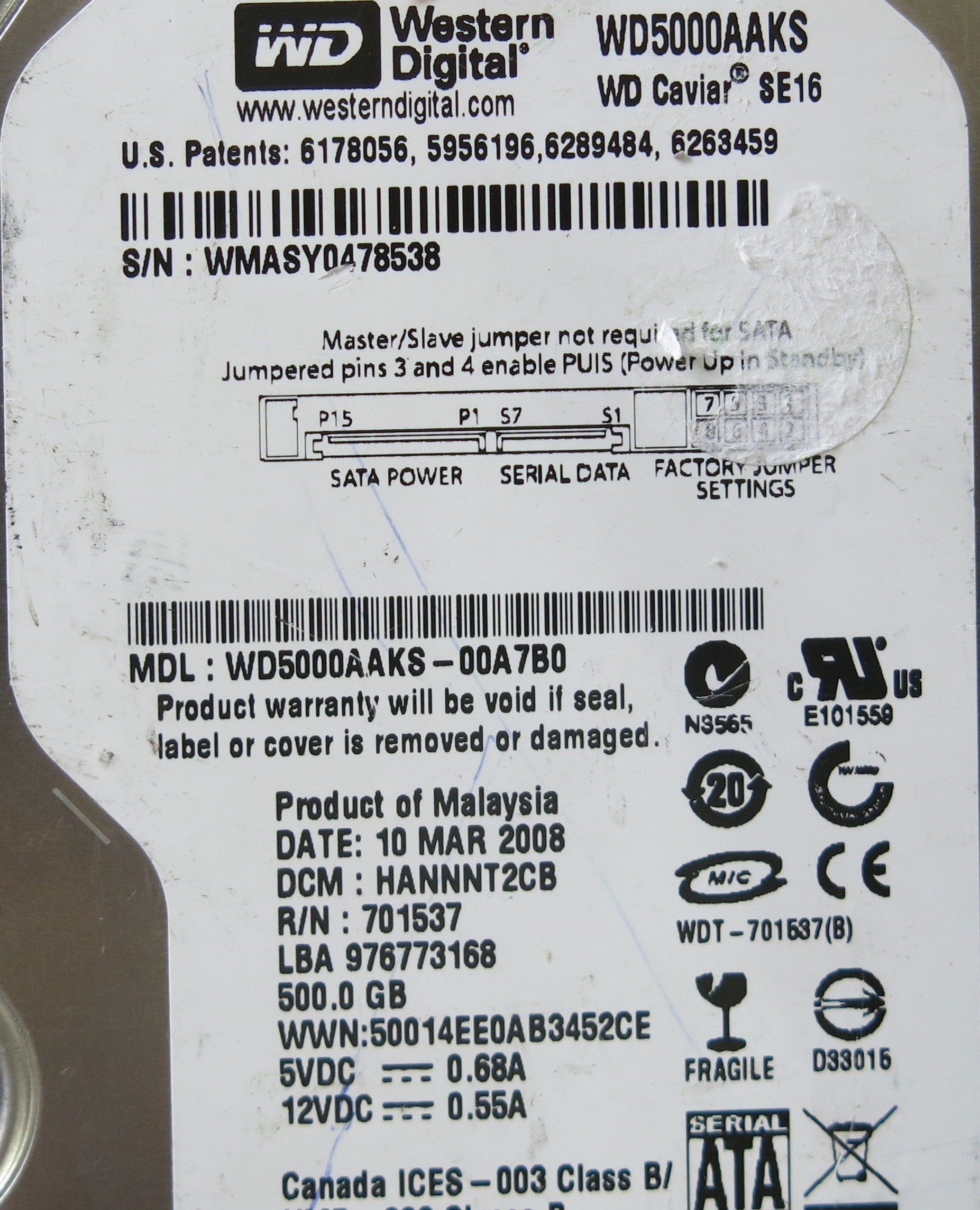 WD5000AAKS-00A7B0 2060-701537-003 REV A PCB