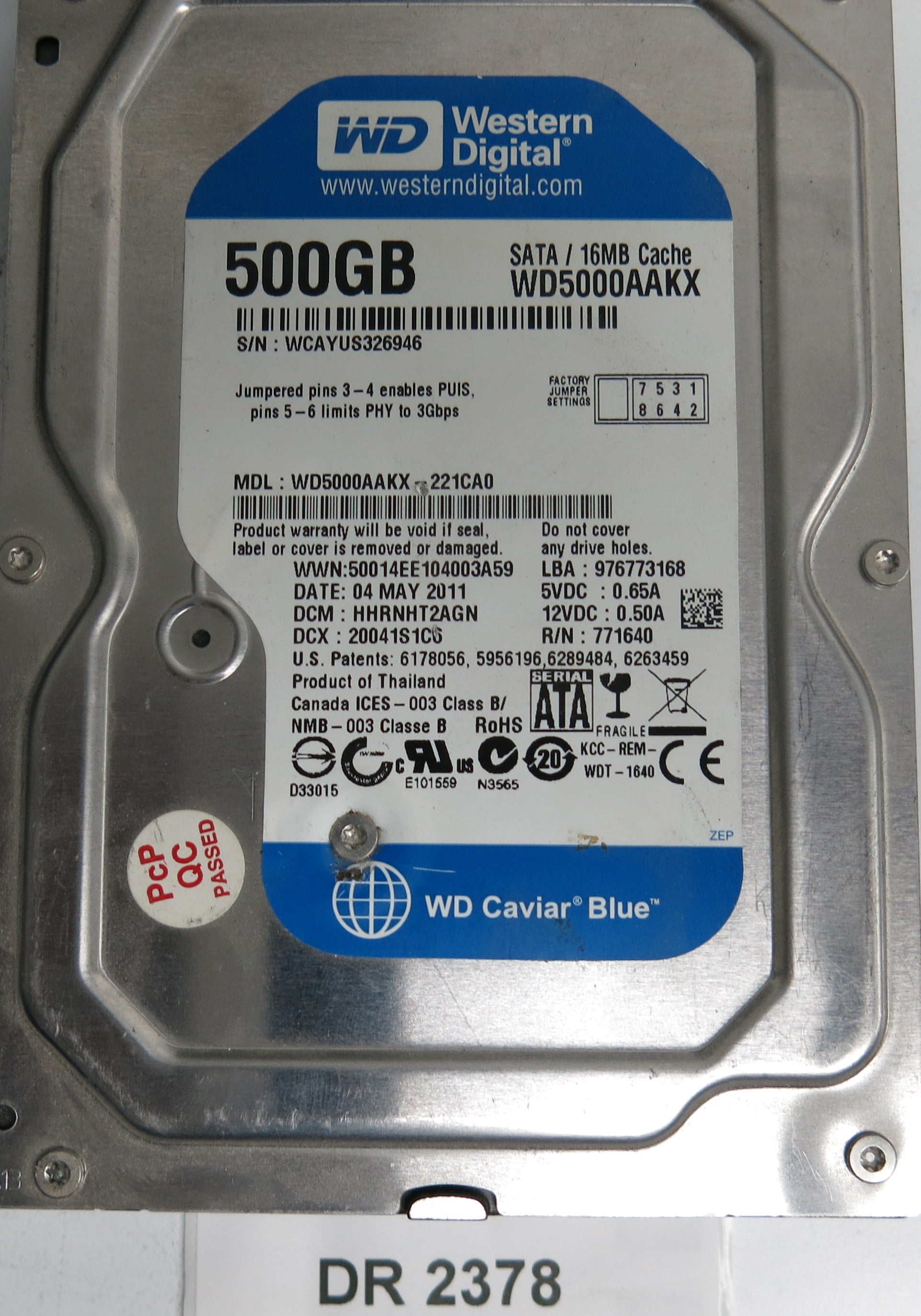WD5000AAKX-221CA0, DCM HHRNHT2AGN, 500GB 3.5
