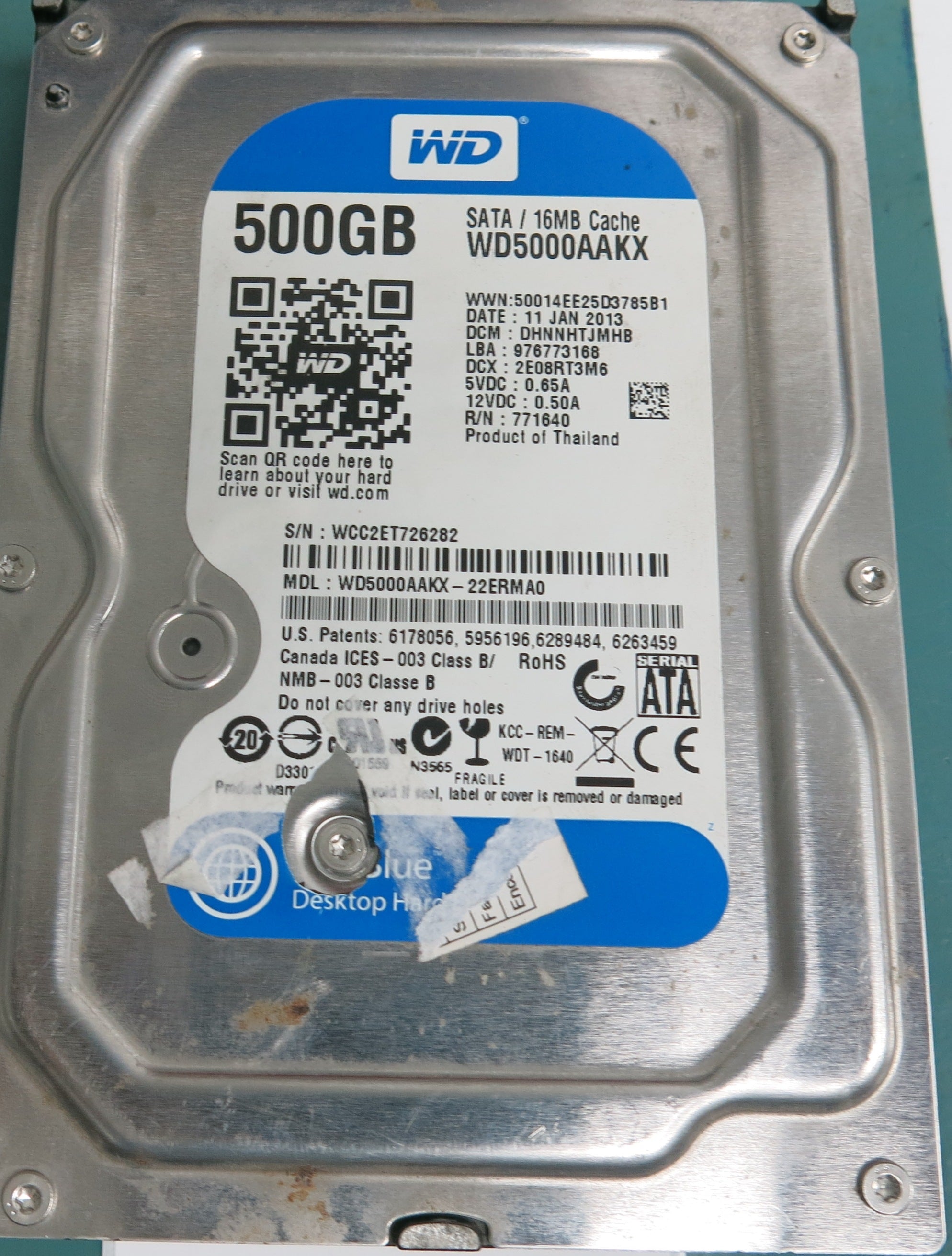 WD5000AAKX-22ERMA0, DCM DHNNHTJMHB, 500GB 3.5