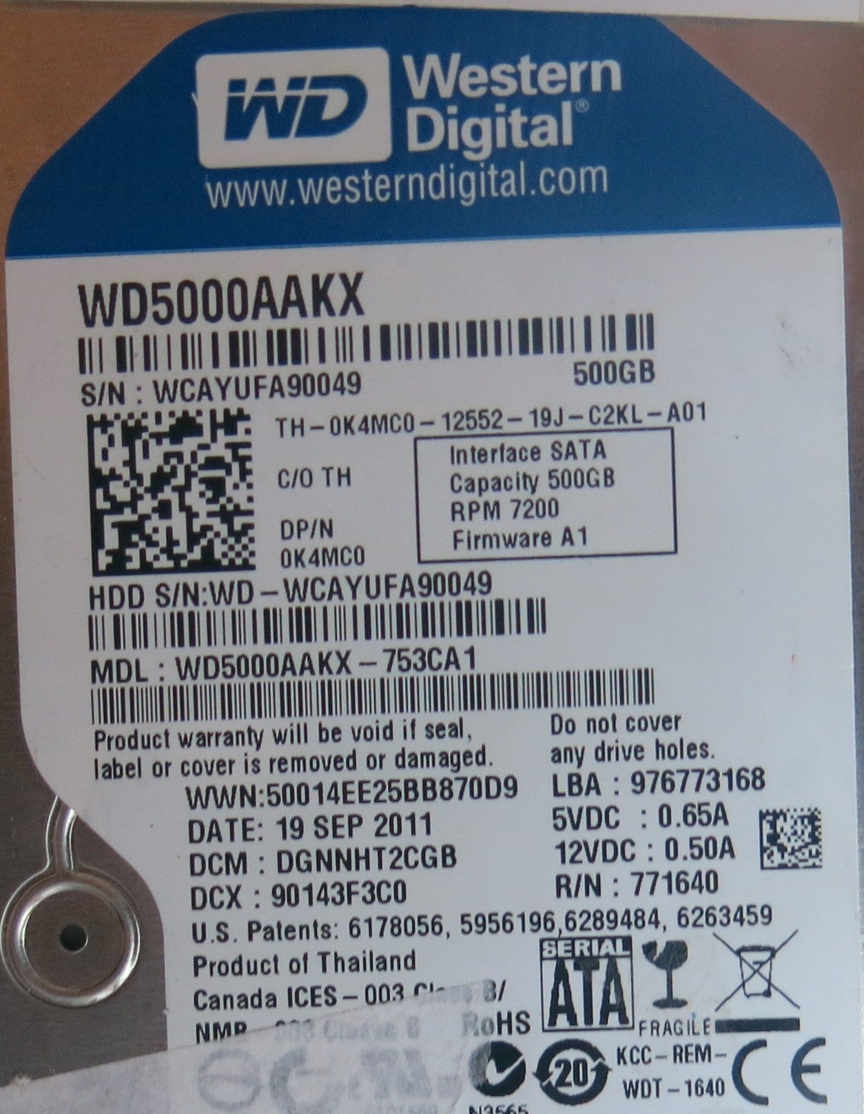 WD5000AAKX-753CA1, PN , DCM  DGNNHT2CGB, 2060-771640-003 REV A PCB