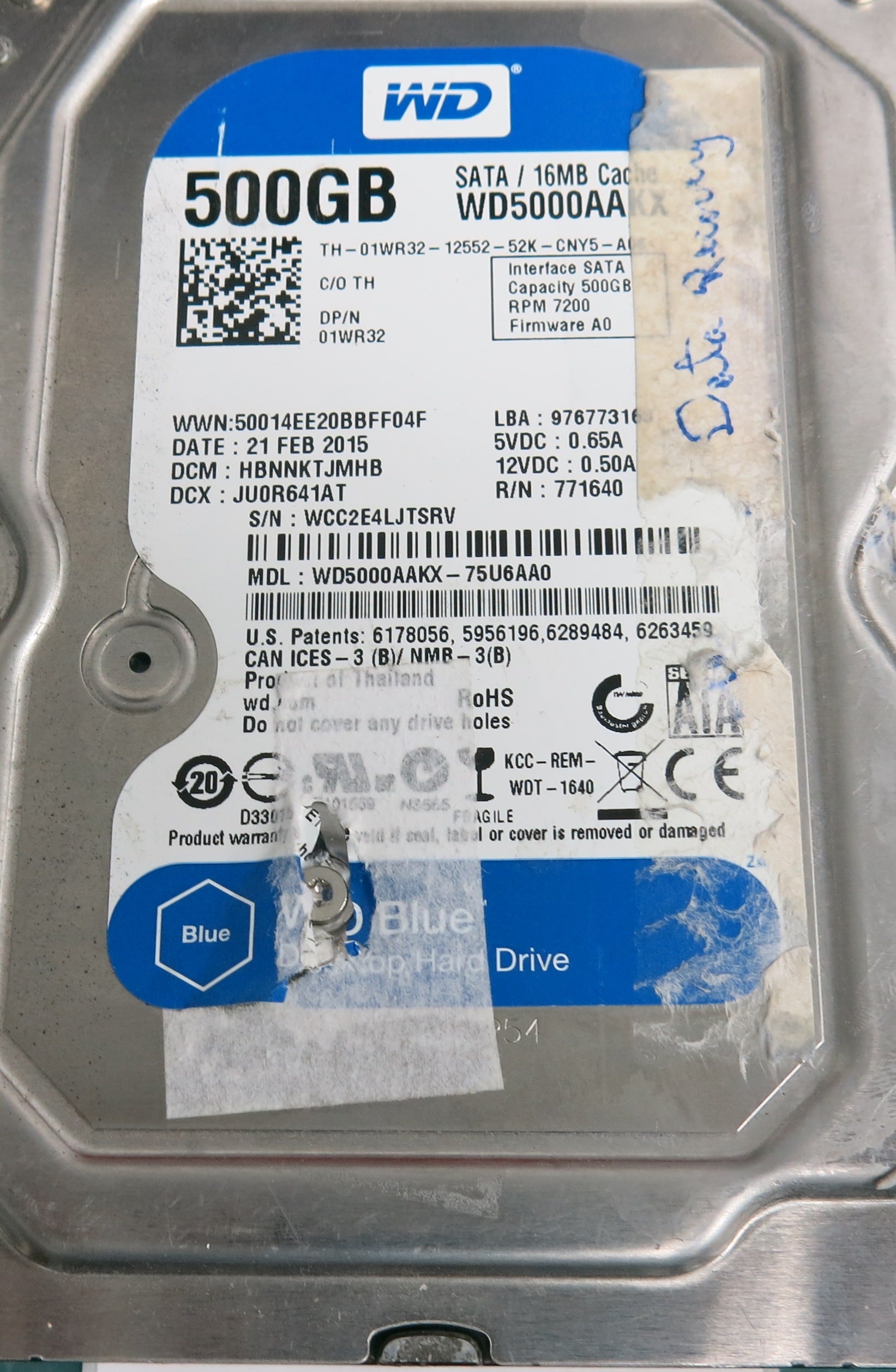 WD5000AAKX-75U6AA0, DCM HBNNKTJMHB, 500GB 3.5, PCB 2060-771640-003 REV A