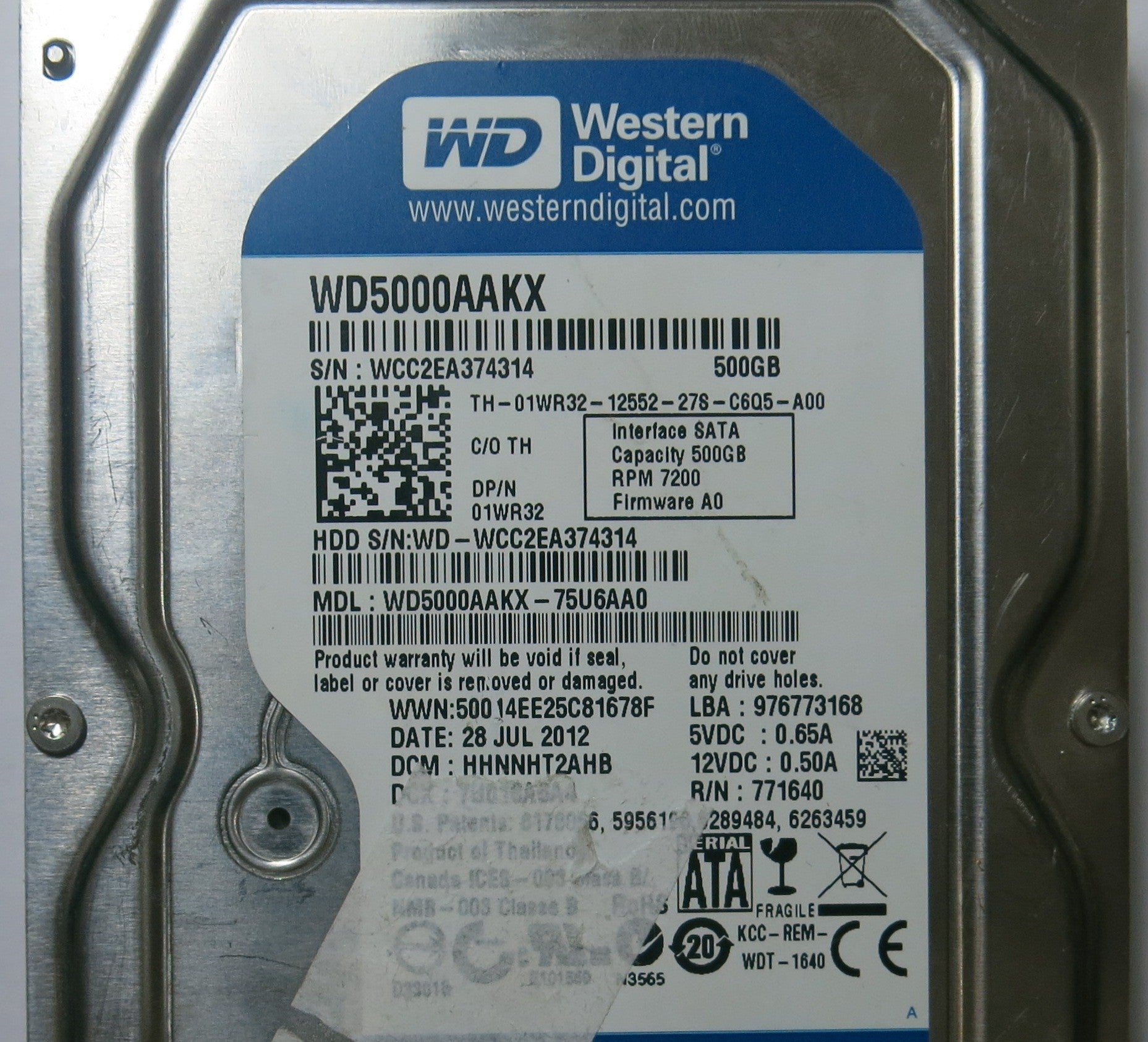 WD5000AAKX-75U6AA0 DCM HHNNHT2AHB 2060-771640-003 REV A PCB