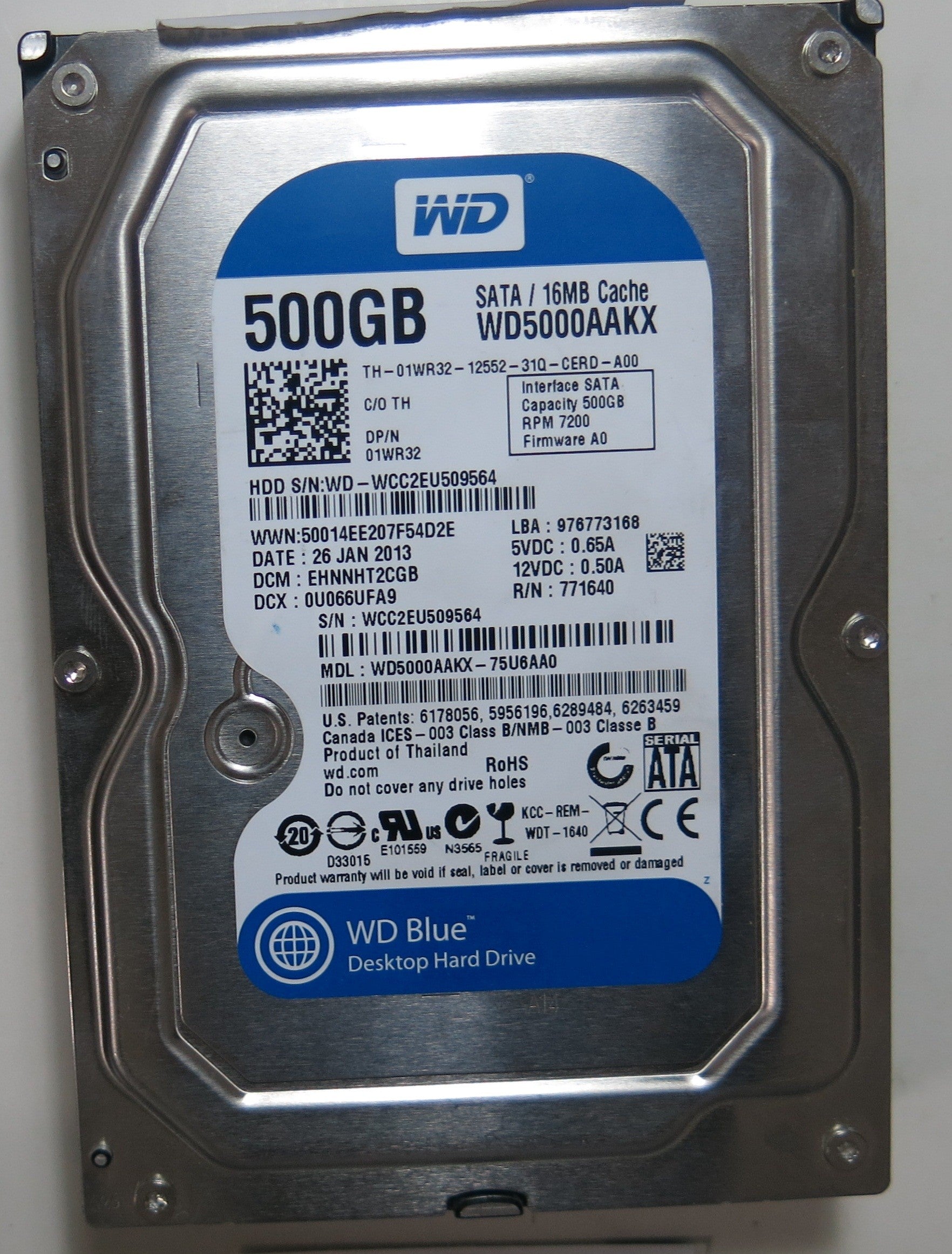 WD5000AAKX-75U6AA0 PN FW EHNNHT2CGB 500GB
