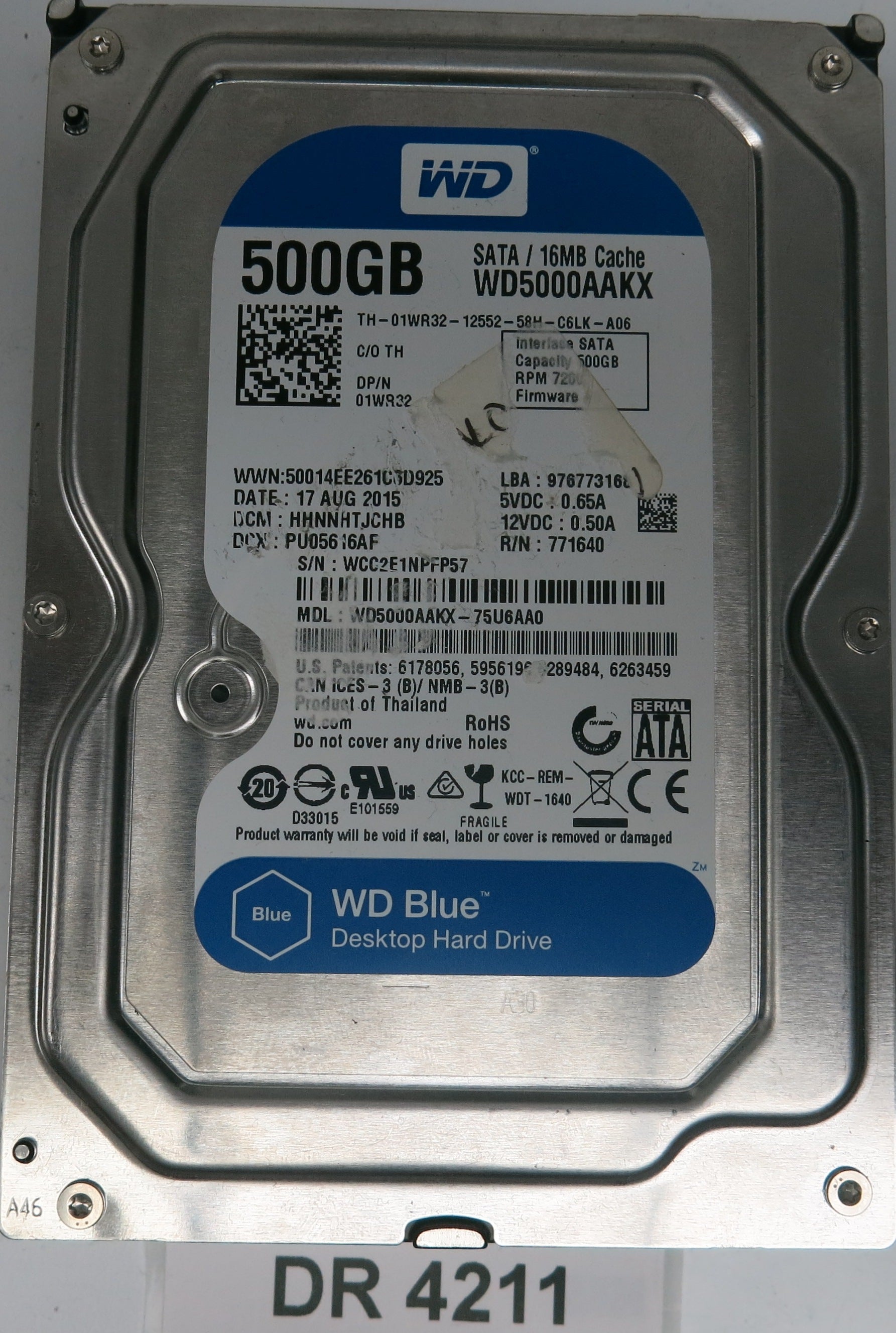 WD5000AAKX-75US6AA0,  DCM: HHNNHTJCHB,  Serial: WCC2E1NPFP57,  500GB 3.5