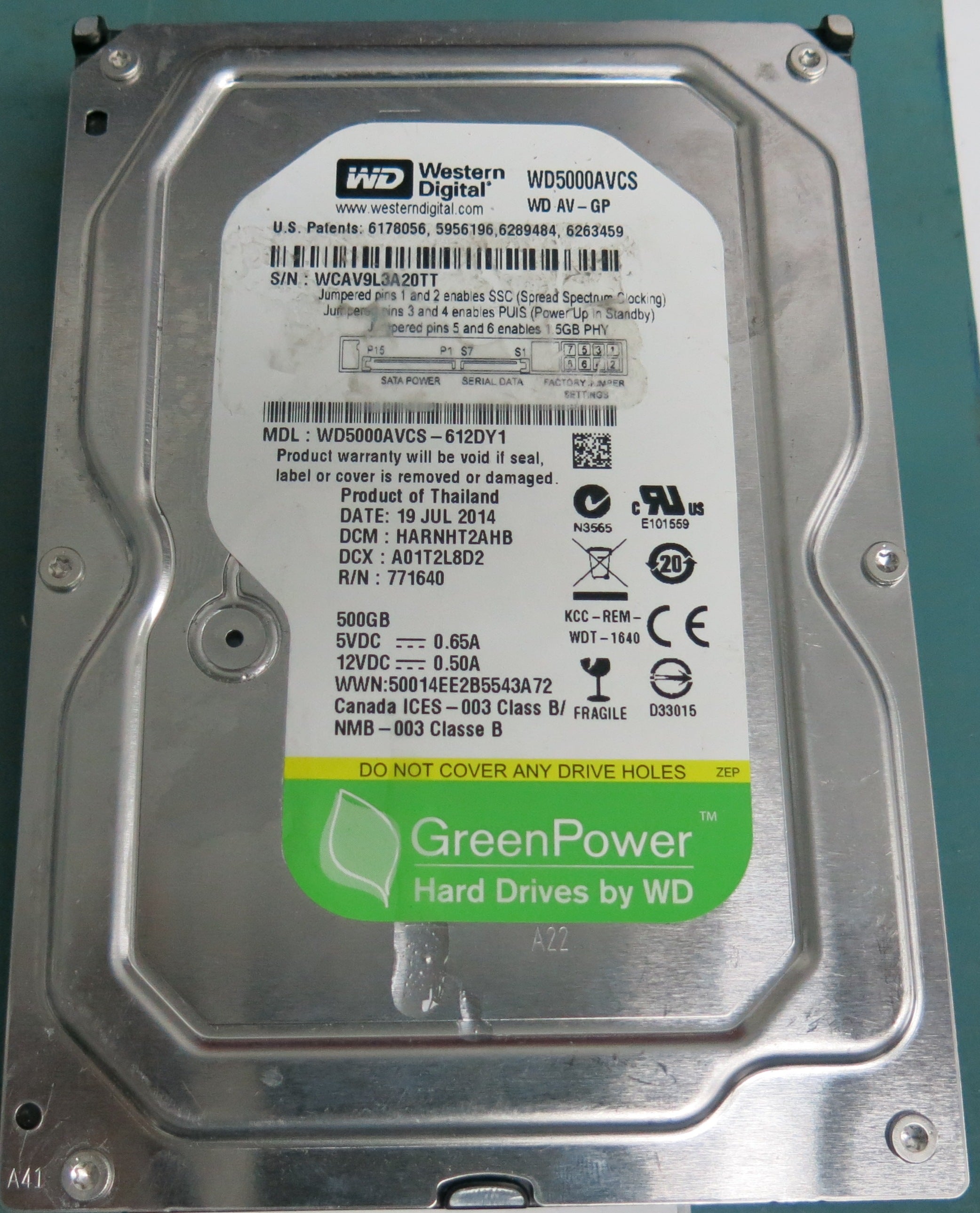 WD5000AVCS-612DY1, DCM HARNHT2AHB, 500GB 3.5, PCB 2060-771640-003 REV A