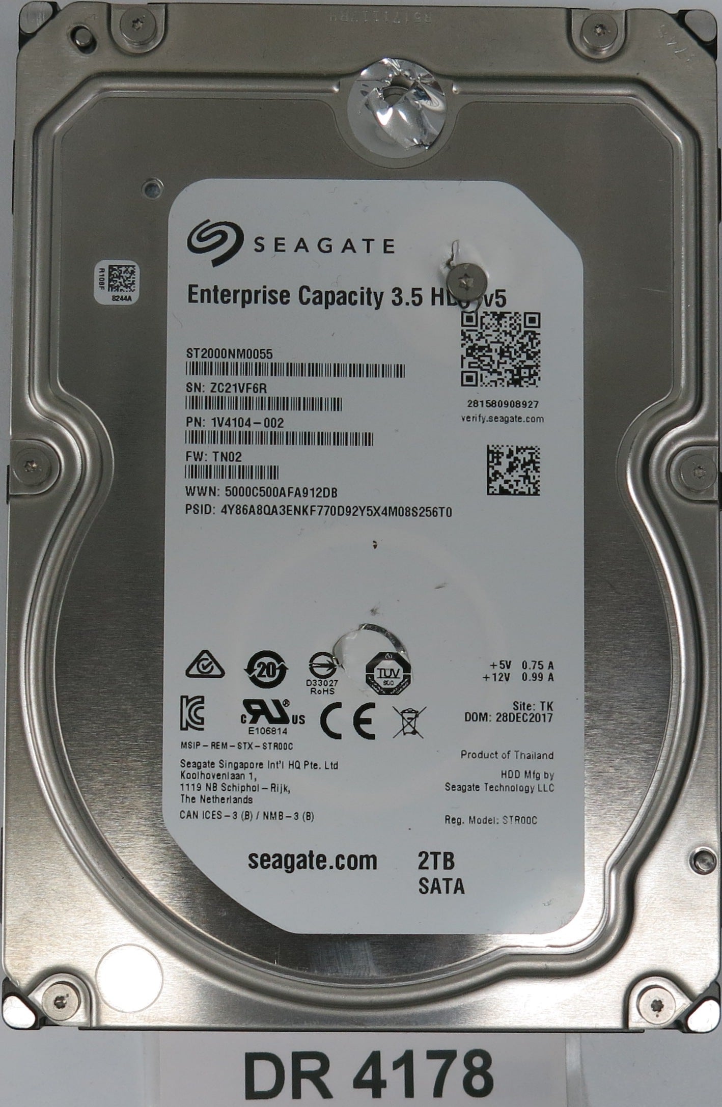 ST2000NM0055,  P/N:1V4104-002,  FW:TN02,  Serial:ZC21VF6R,  2000GB 3.5,  PCB:100760706- REV A