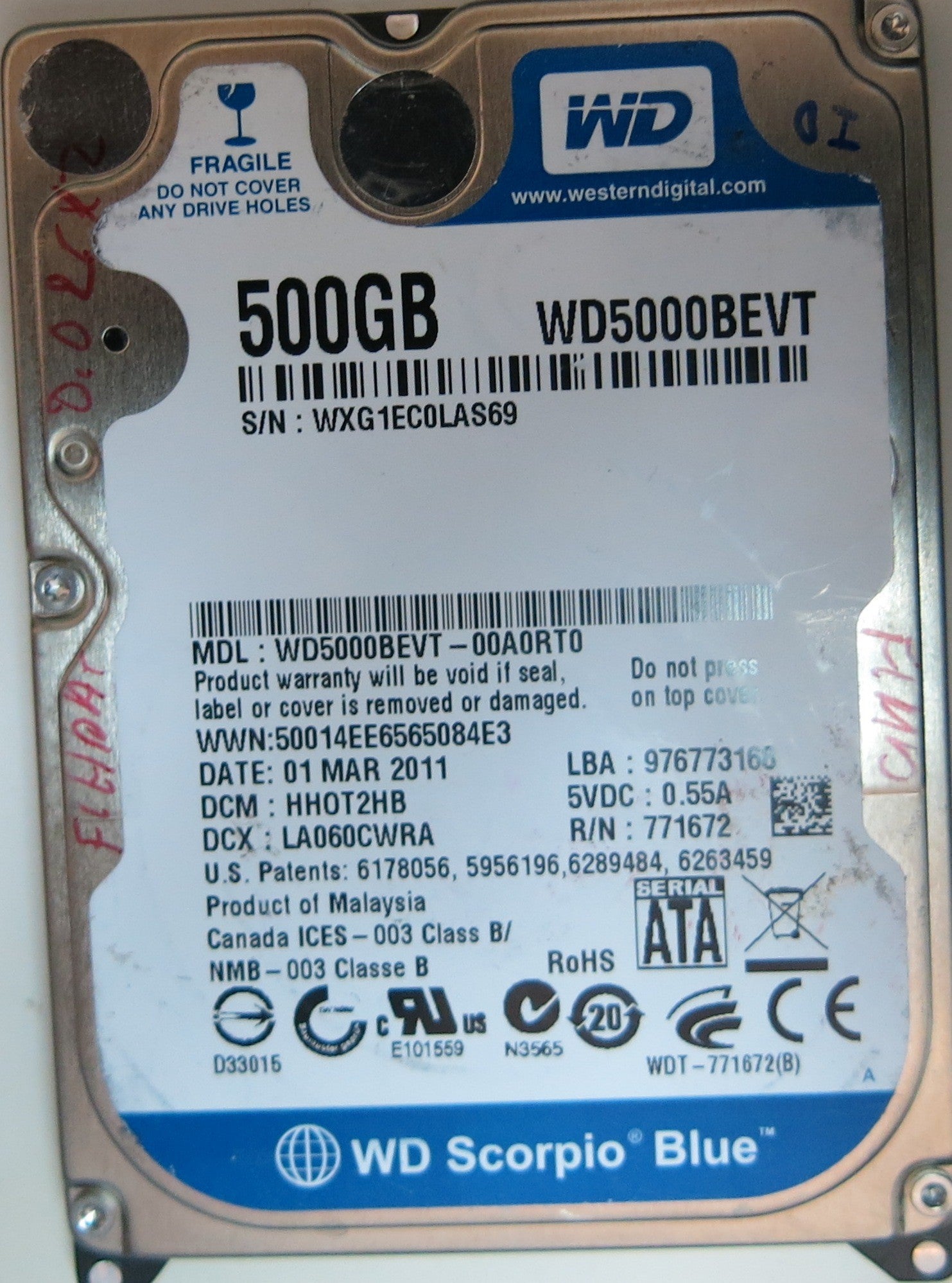 WD5000BEVT-00A0RT0, DCM HH0T2HB, 2060-771672-004 REV A PCB