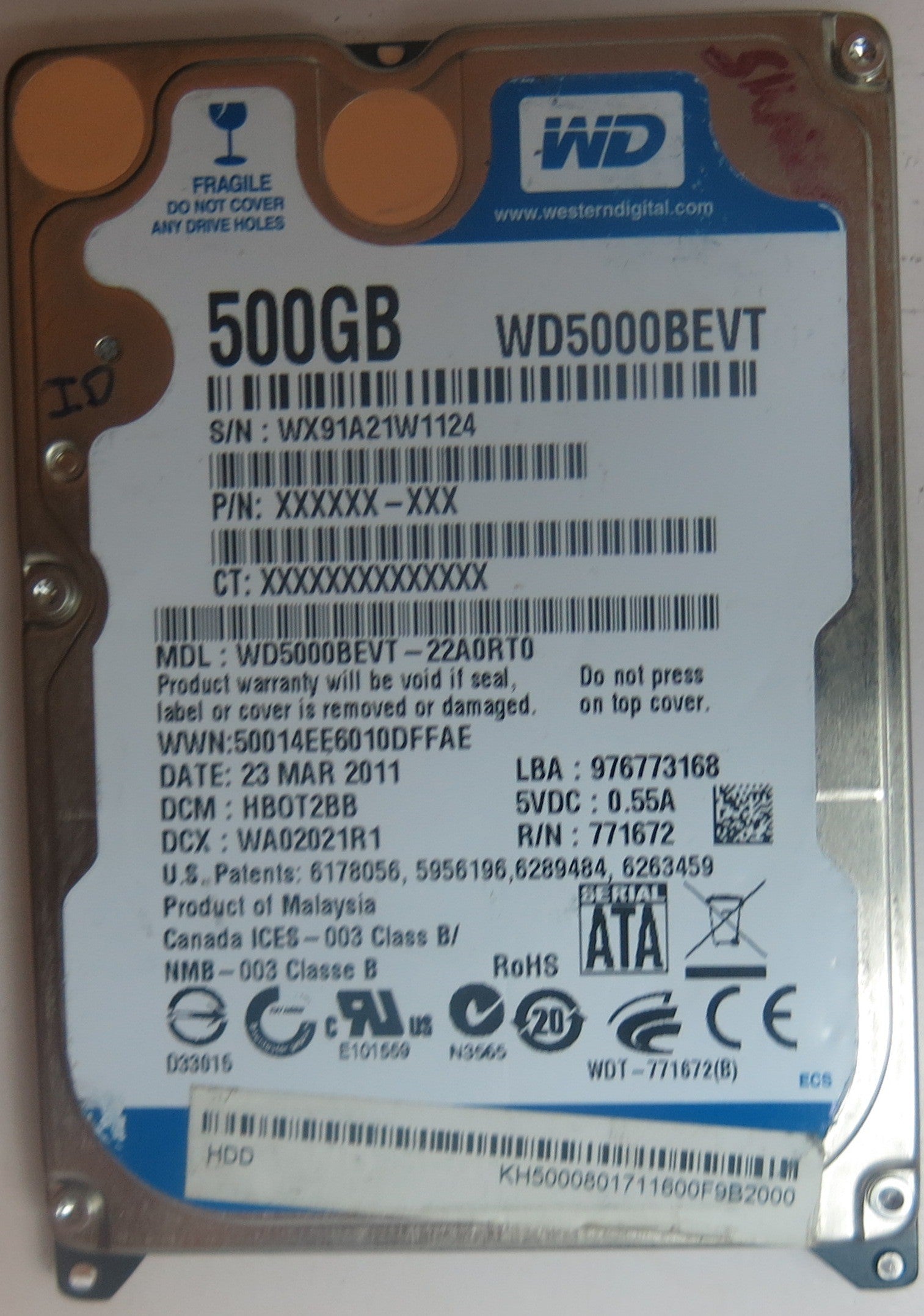 WD5000BEVT-22A0RT0 DCM HBOT2BB 2060-771672-004 REV A PCB