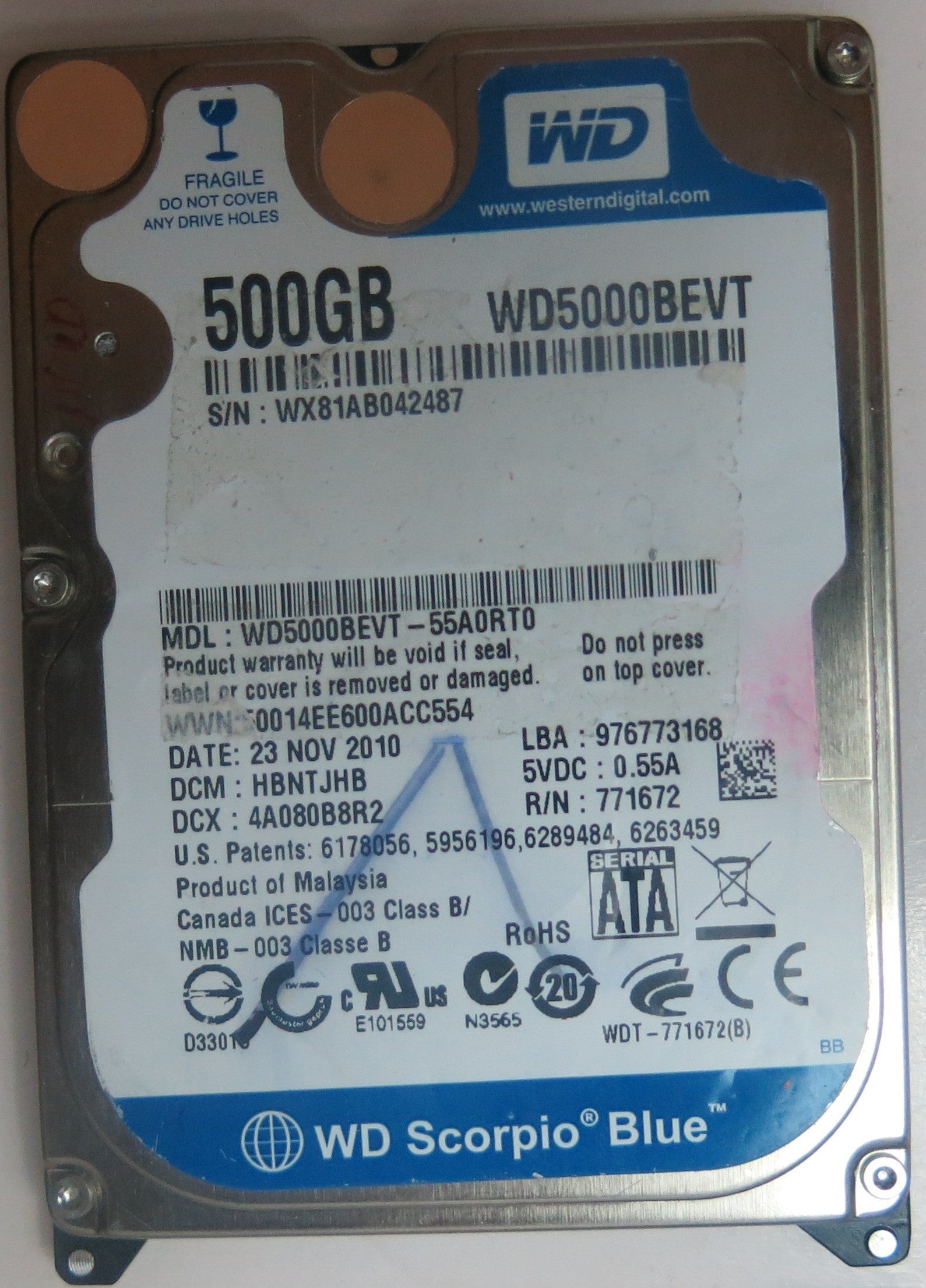 WD5000BEVT-55A0RT0 DCM HBNTJHB 2060-771672-004 REV A PCB