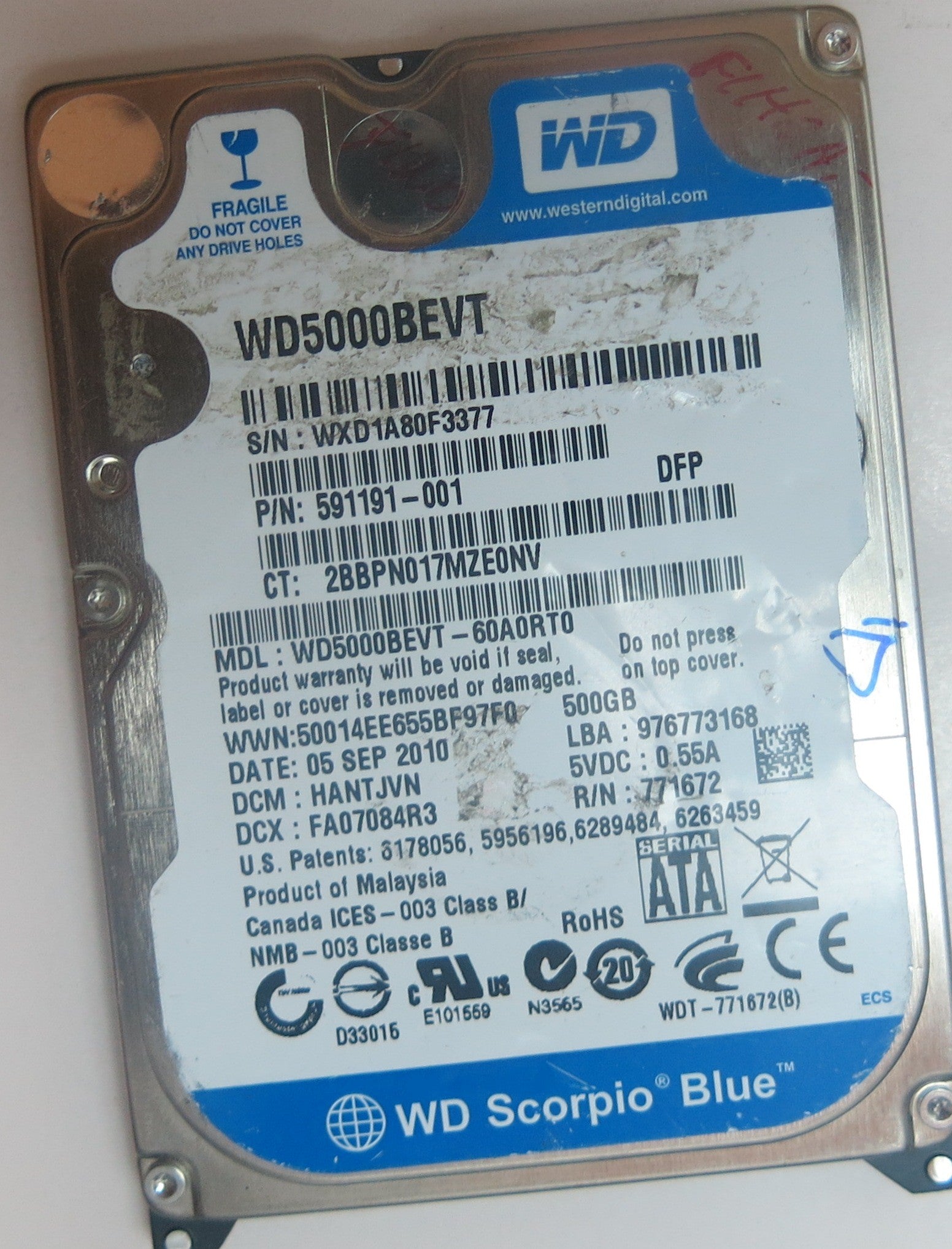WD5000BEVT-60A0RT0 DCM HANTJVN 2060-771672-004 REV A PCB