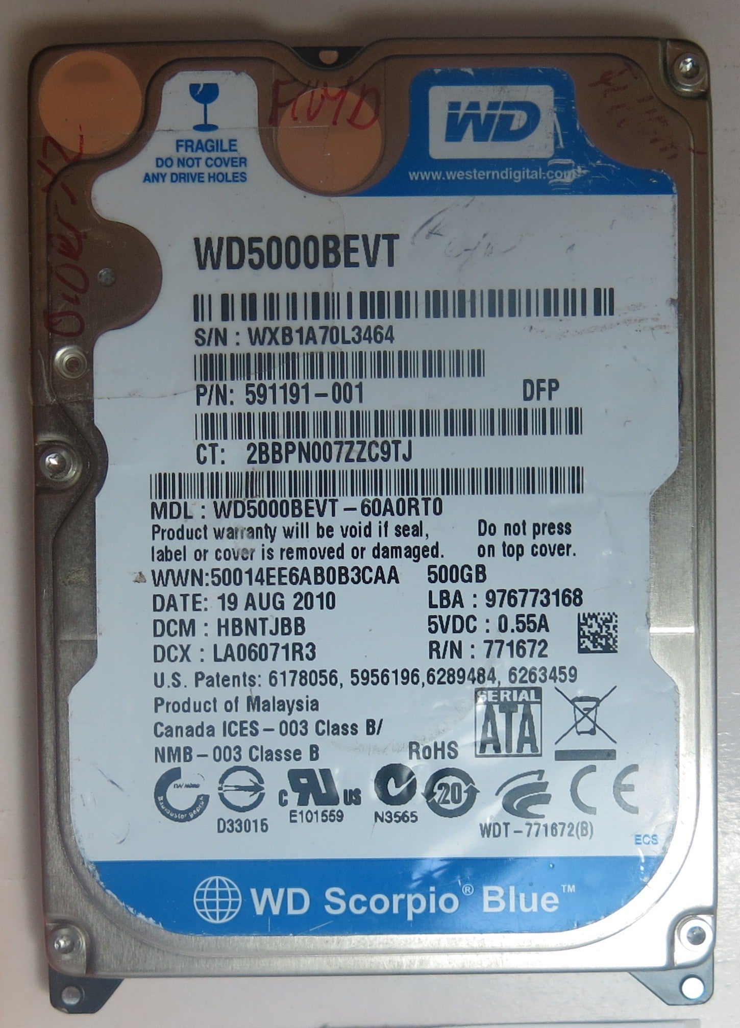 WD5000BEVT-60A0RT0 DCM HBNTJBB 2060-771672-004 REV A PCB