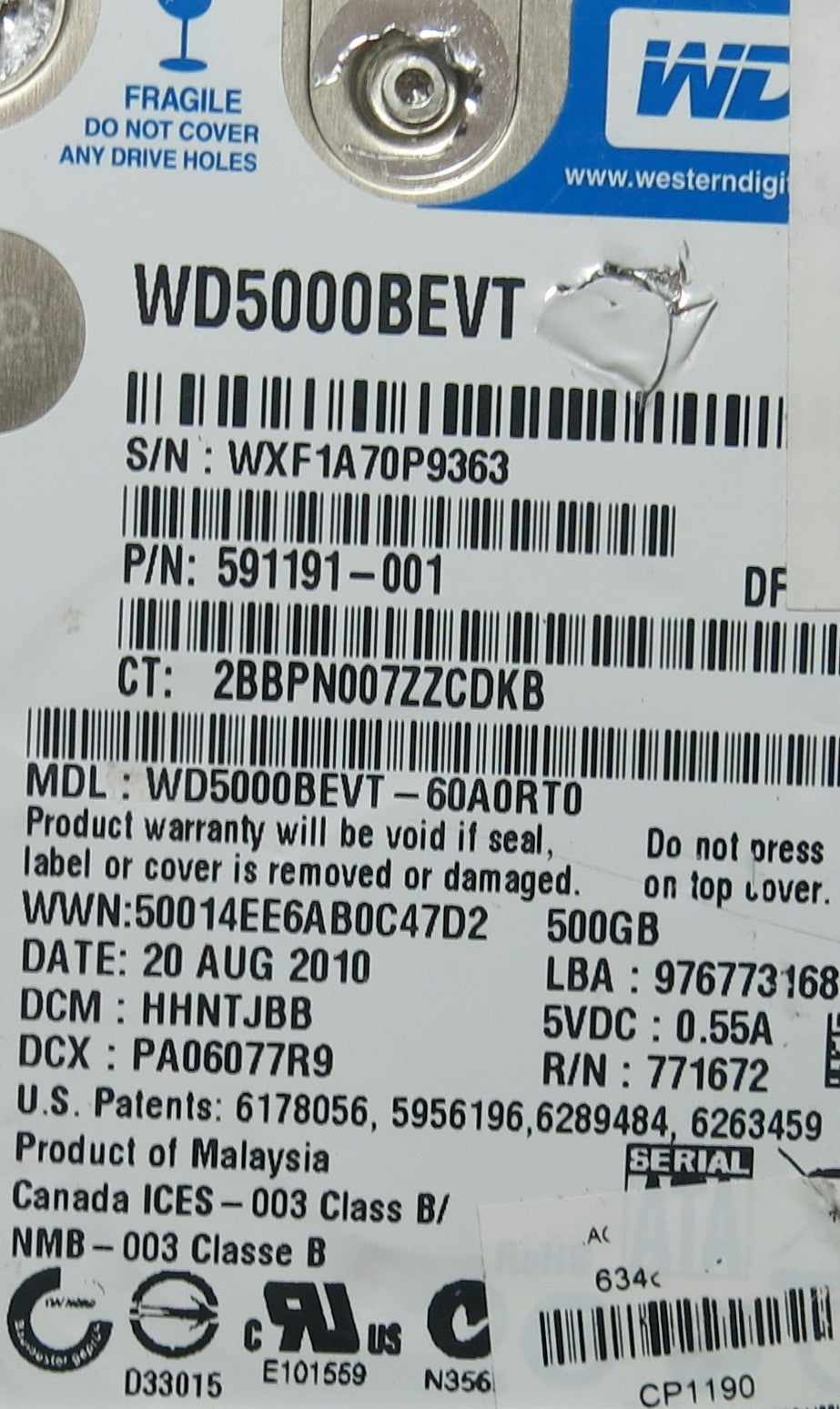 WD5000BEVT-60A0RT0 DCM HHNTJBB 2060-771672-004 REV A PCB