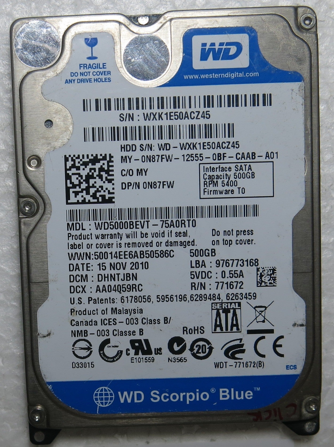 WD5000BEVT-75A0RT0 DCM DHNTJBN 2060-771672-004 REV A PCB