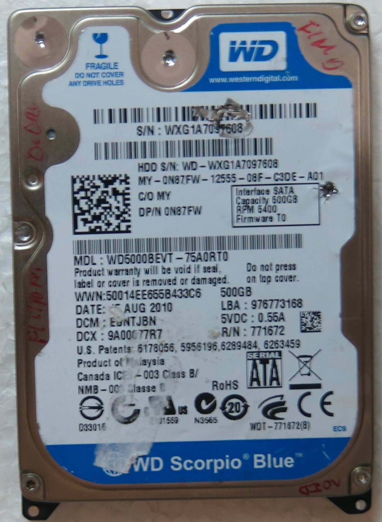 WD5000BEVT-75A0RT0 DCM HBNTJBN 2060-771672-004 REV A PCB