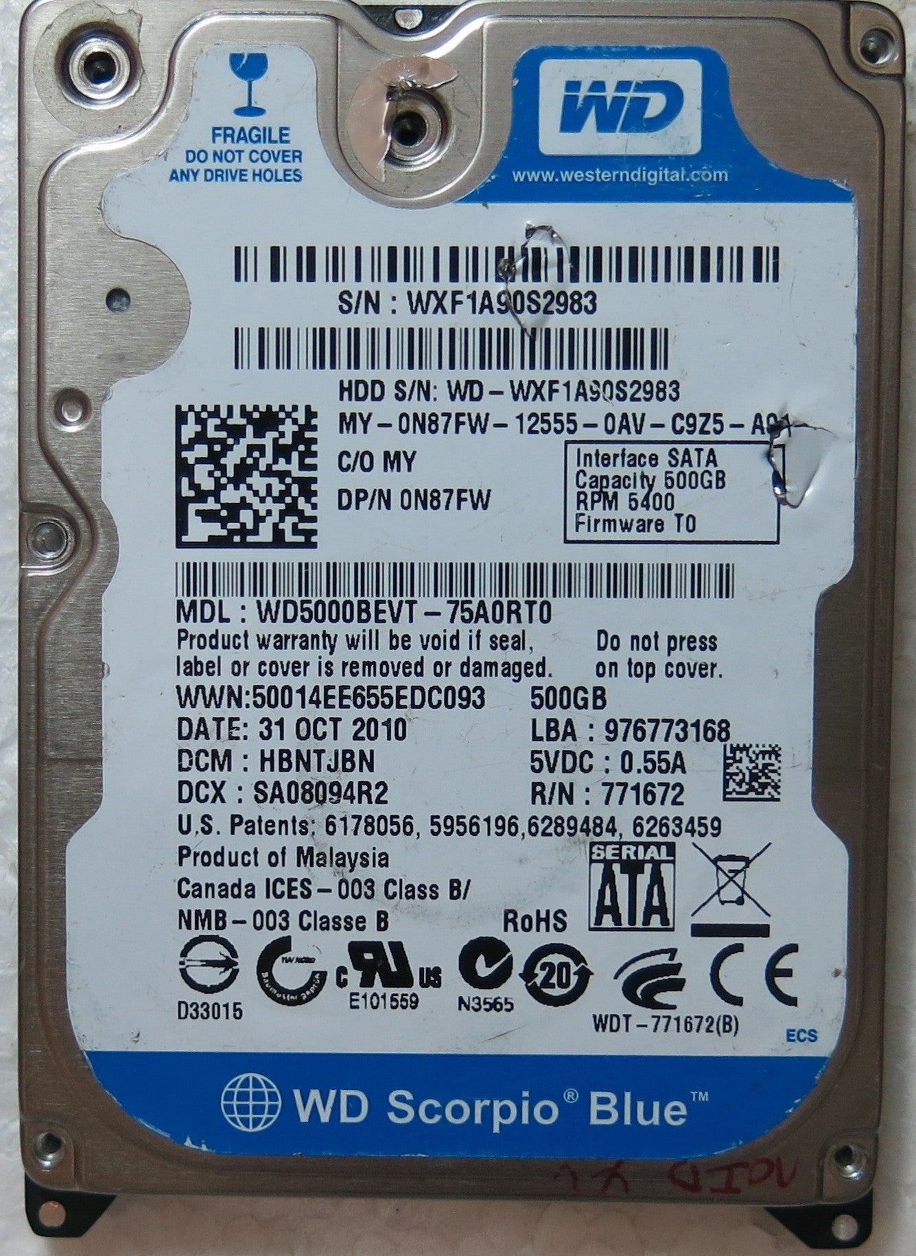 WD5000BEVT-75A0RT0 DCM HBNTJBN 2060-771672-004 REV A PCB