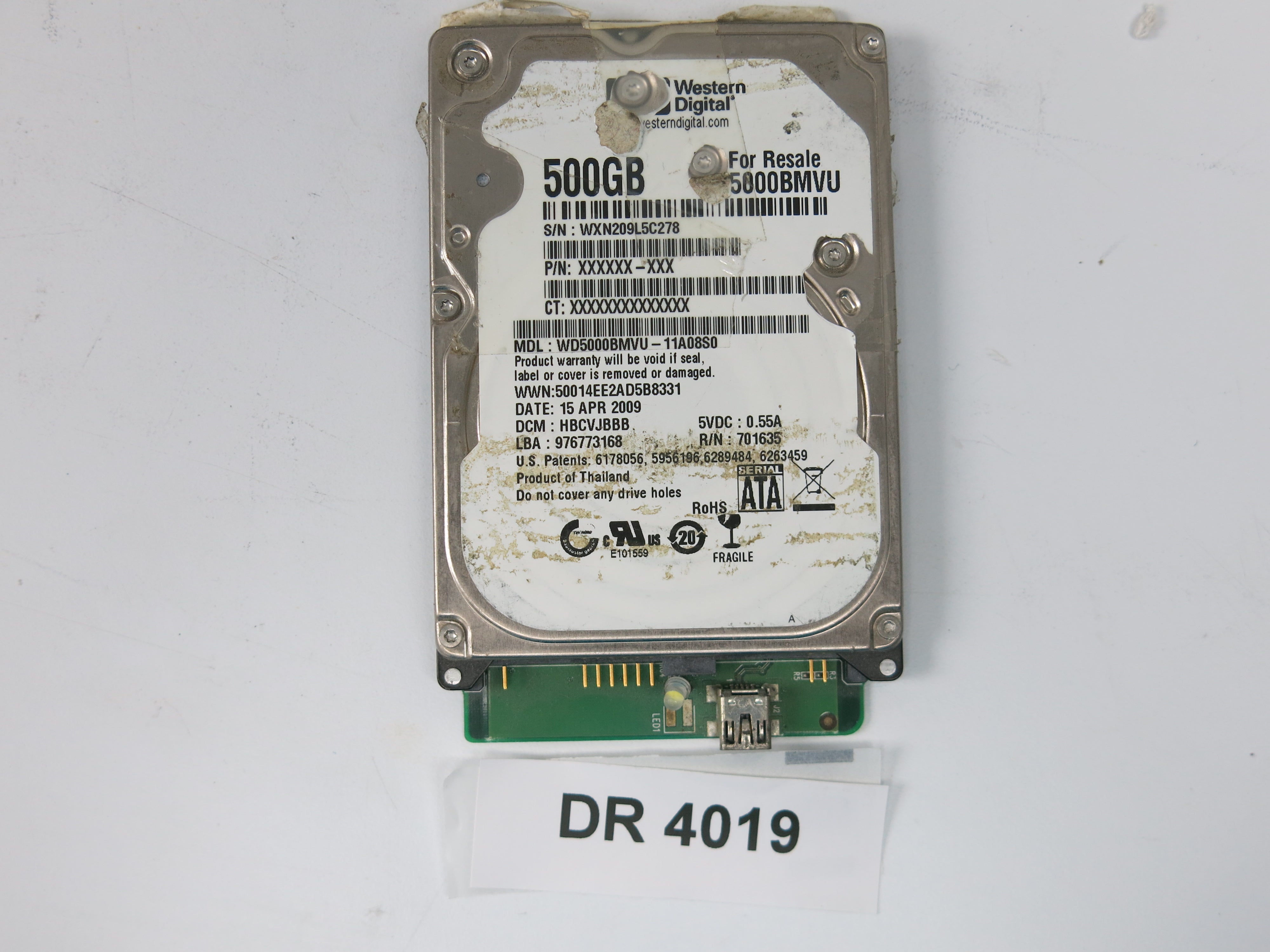 WD5000BMVU-11A08S0, DCM: HBCVJBBB, 500GB 3.5, PCB 2060-701635-001 REV P1