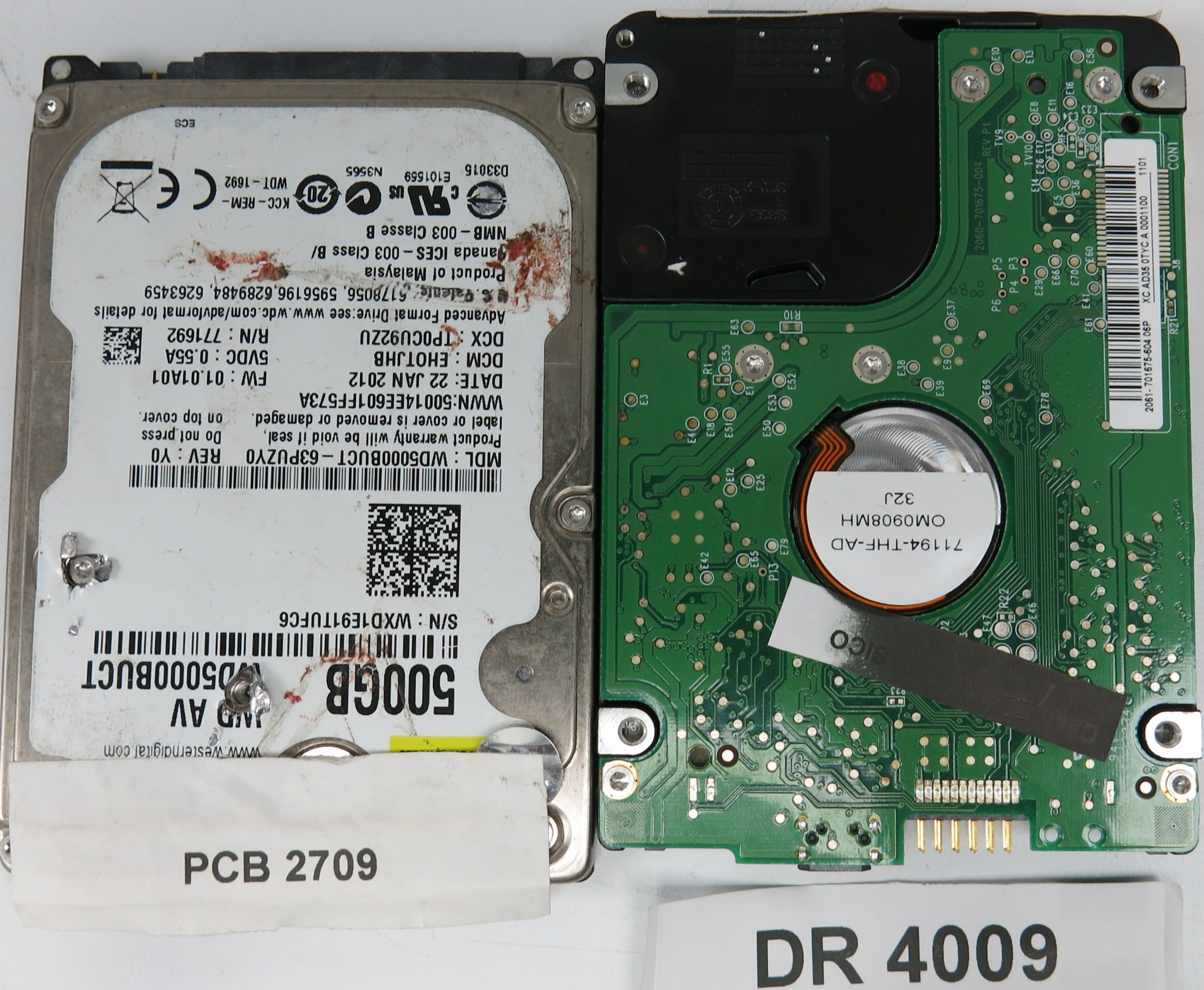 WD5000BMVV-11GNWS0, DCM: WX11A9023847, 500GB 3.5, PCB 2060-701675-004 REV P1