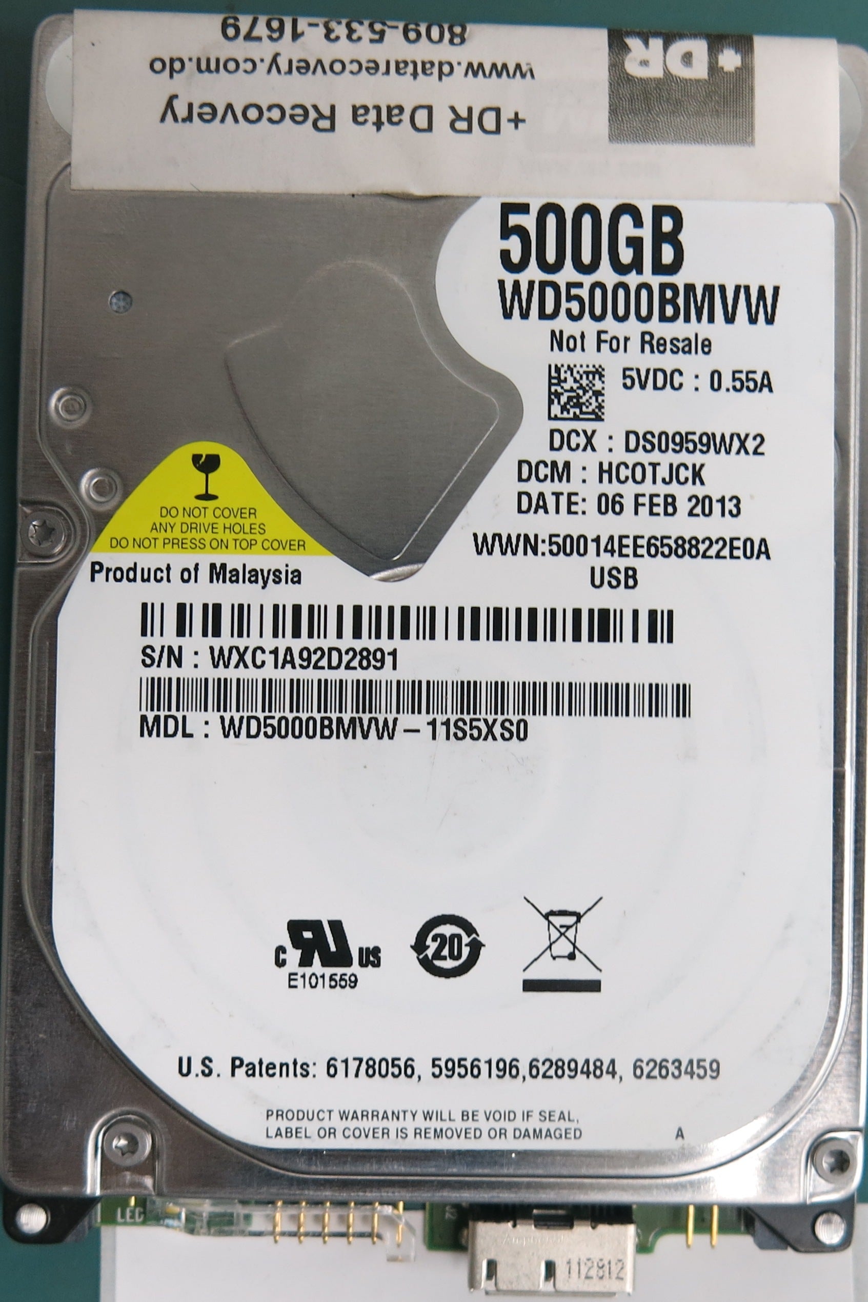 WD5000BMVW-11S5XS0, HC0TJCK, WXC1A92D2891, 500GB 2.5, PCB 2060-771801-002  REV A