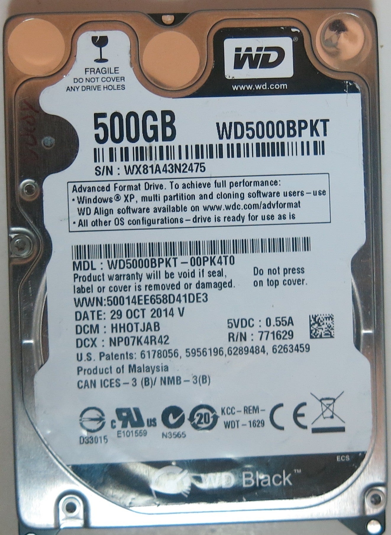 WD5000BPKT-00PK4T0 DCM HHOTJAB, 2060-771629-006 REV A PCB