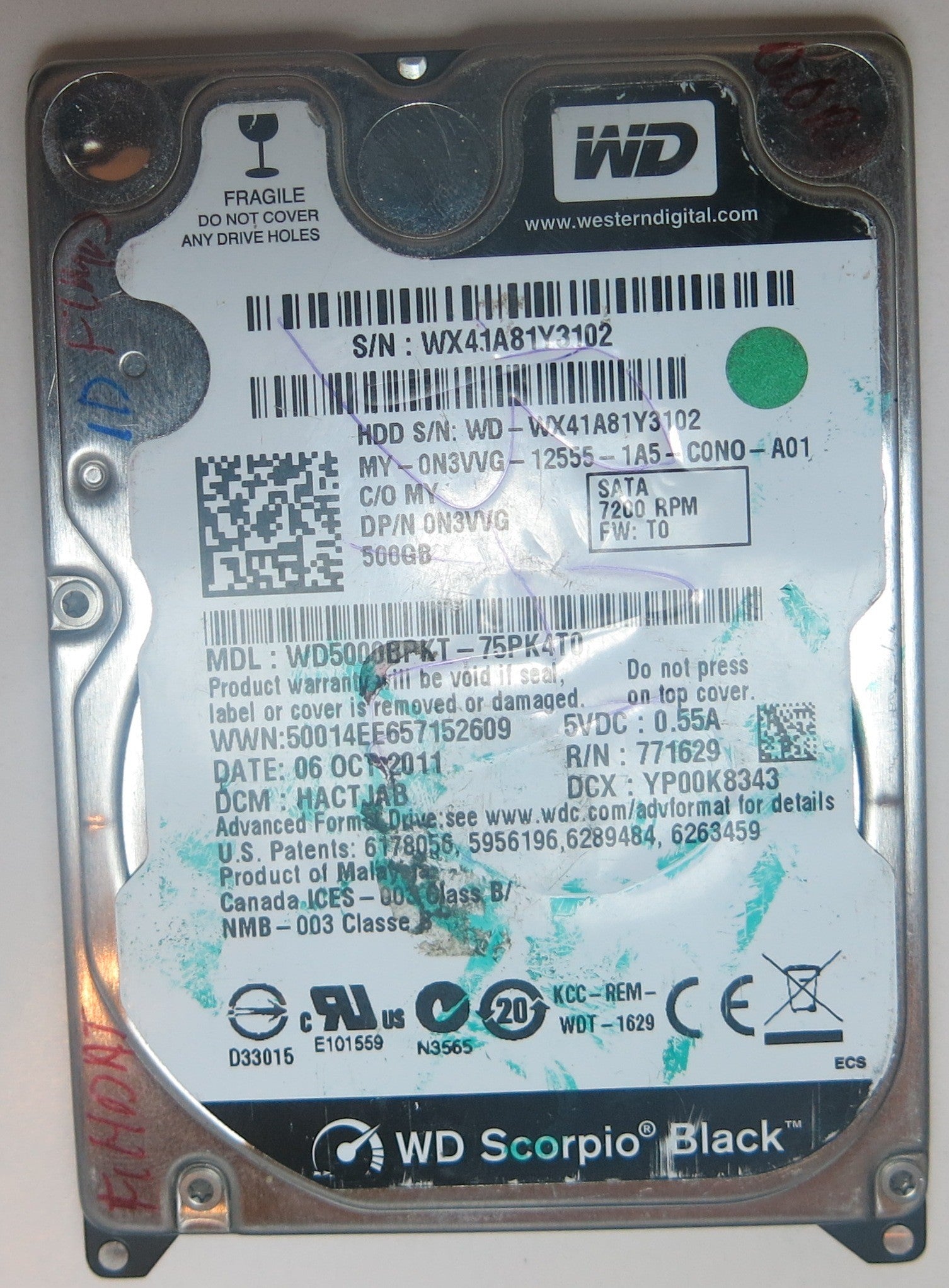WD5000BPKT-75PK4T0 DCM HACTJAB 2060-771629-006 REV A PCB