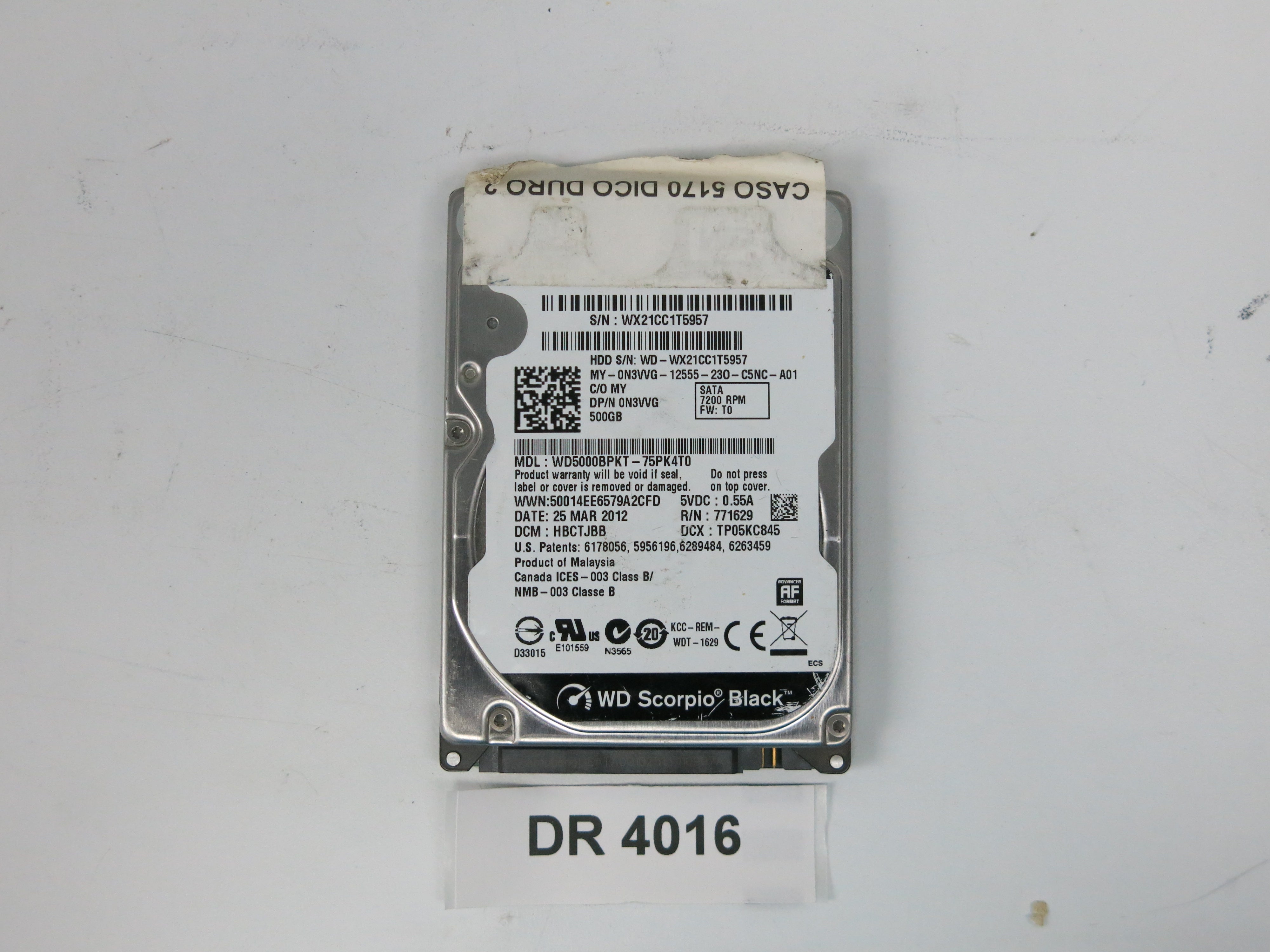 WD5000BPKT-75PK4T0, DCM: HBCTJBB, 500GB 3.5, PCB 2060-771629-006 REV A