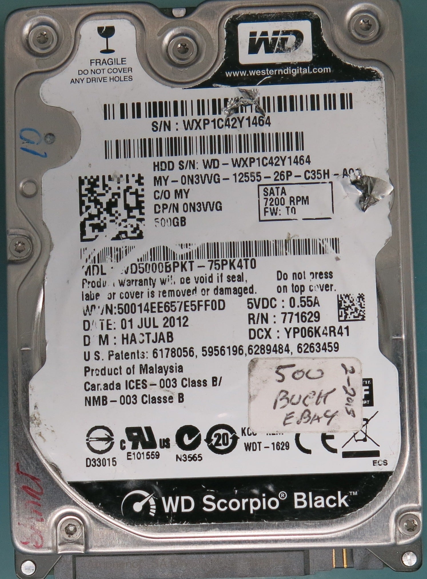 WD5000BPKT75PK4T0, DCM YP06K4R41, 500GB 2.5