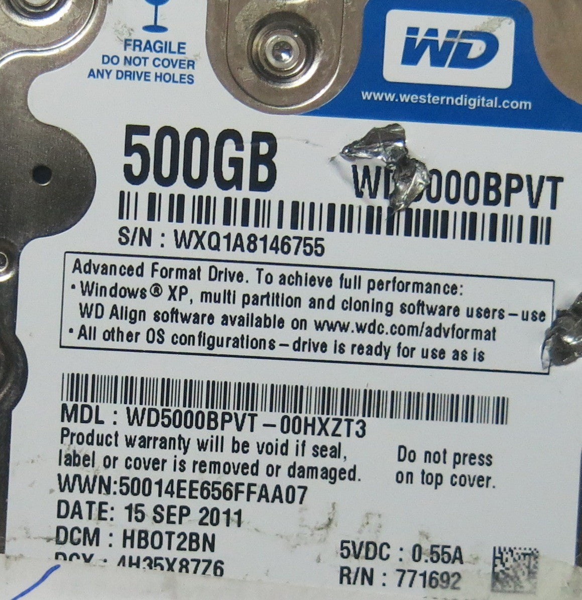 WD5000BPVT-00HXZT3 DCM HBOT2BN 2060-771820-000 REV A PCB