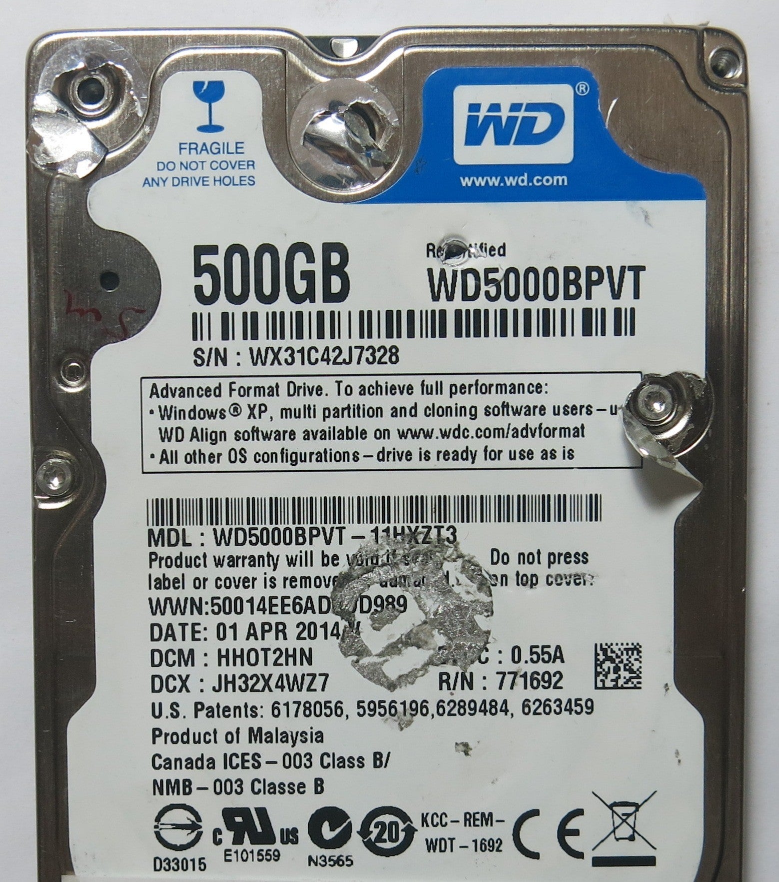 WD5000BPVT-11HXZT3 DCM HHOT2HN 2060-771820-000 REV A PCB