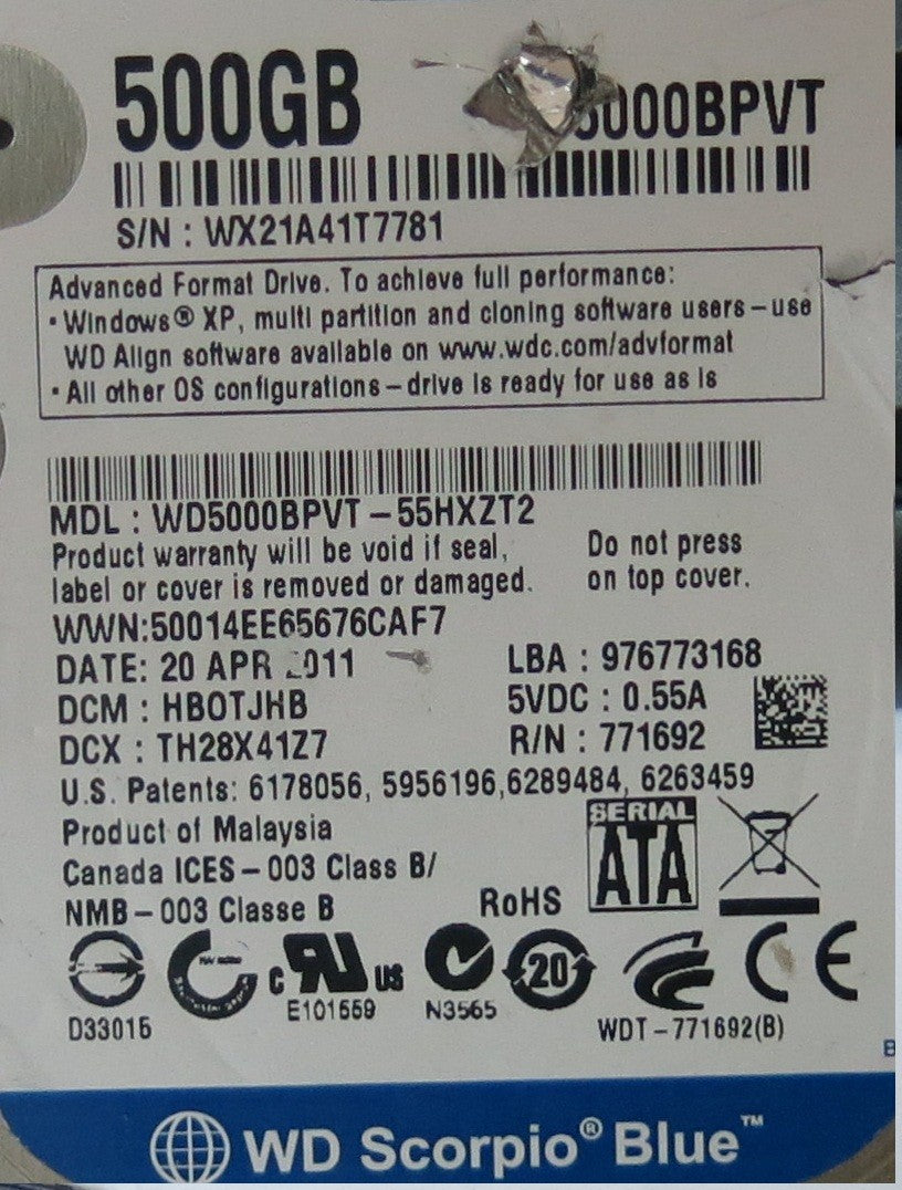 WD5000BPVT-55HXZT2 2060-771672-004 REV A  PCB